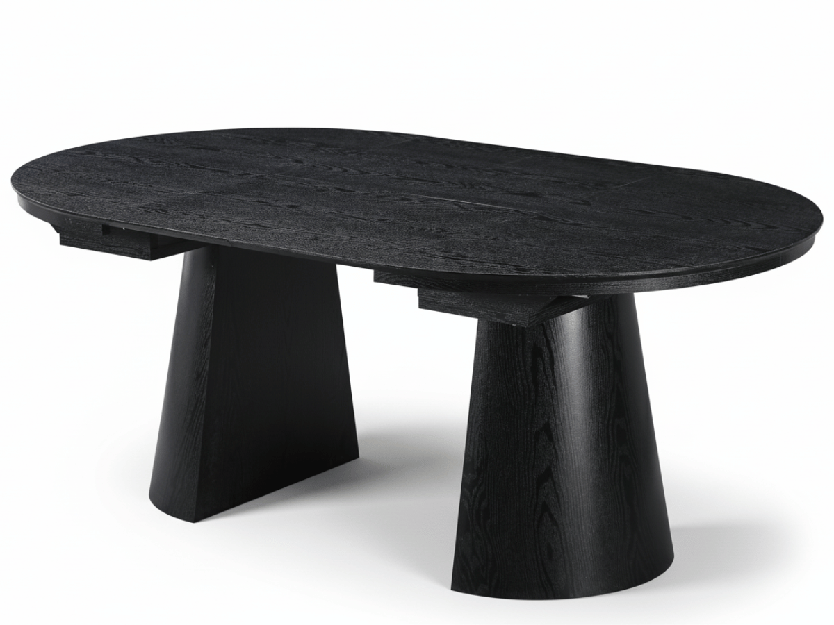 Table ronde extensible TARGA en bois – Ø 115 cm fermée / 185 cm ouverte – 2 rallonges intégrées