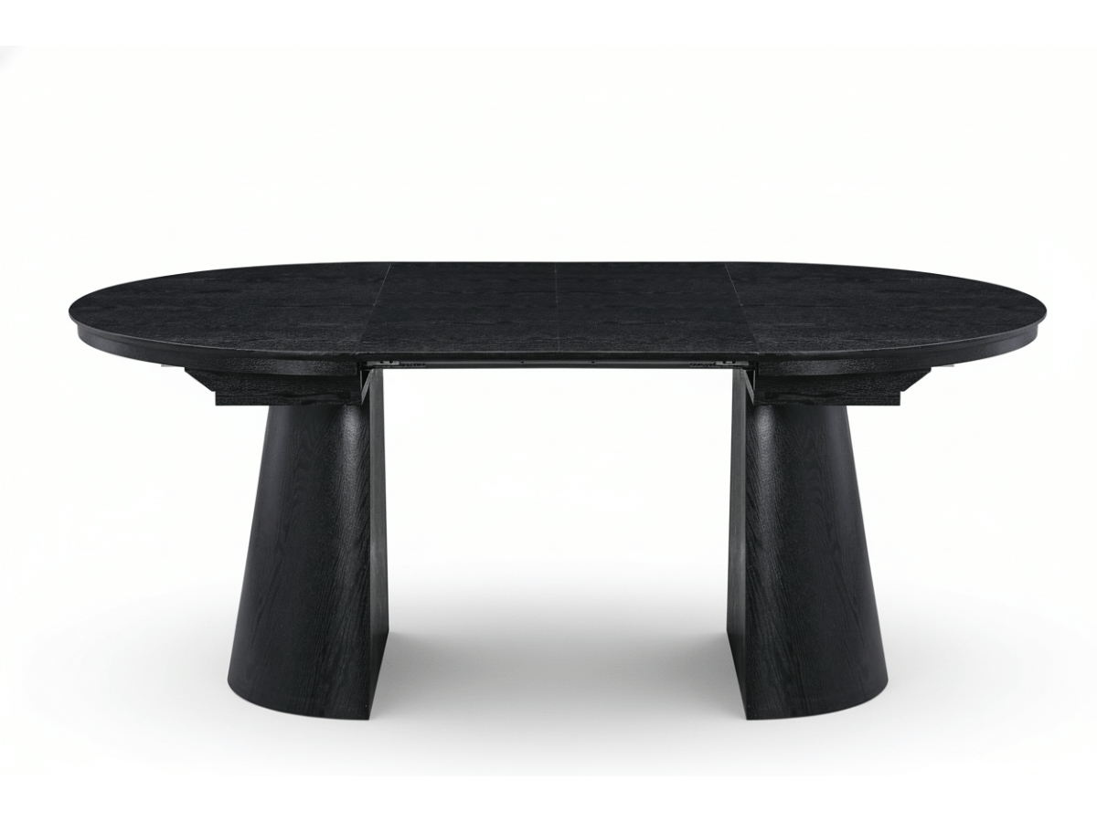 Table ronde extensible TARGA en bois – Ø 115 cm fermée / 185 cm ouverte – 2 rallonges intégrées