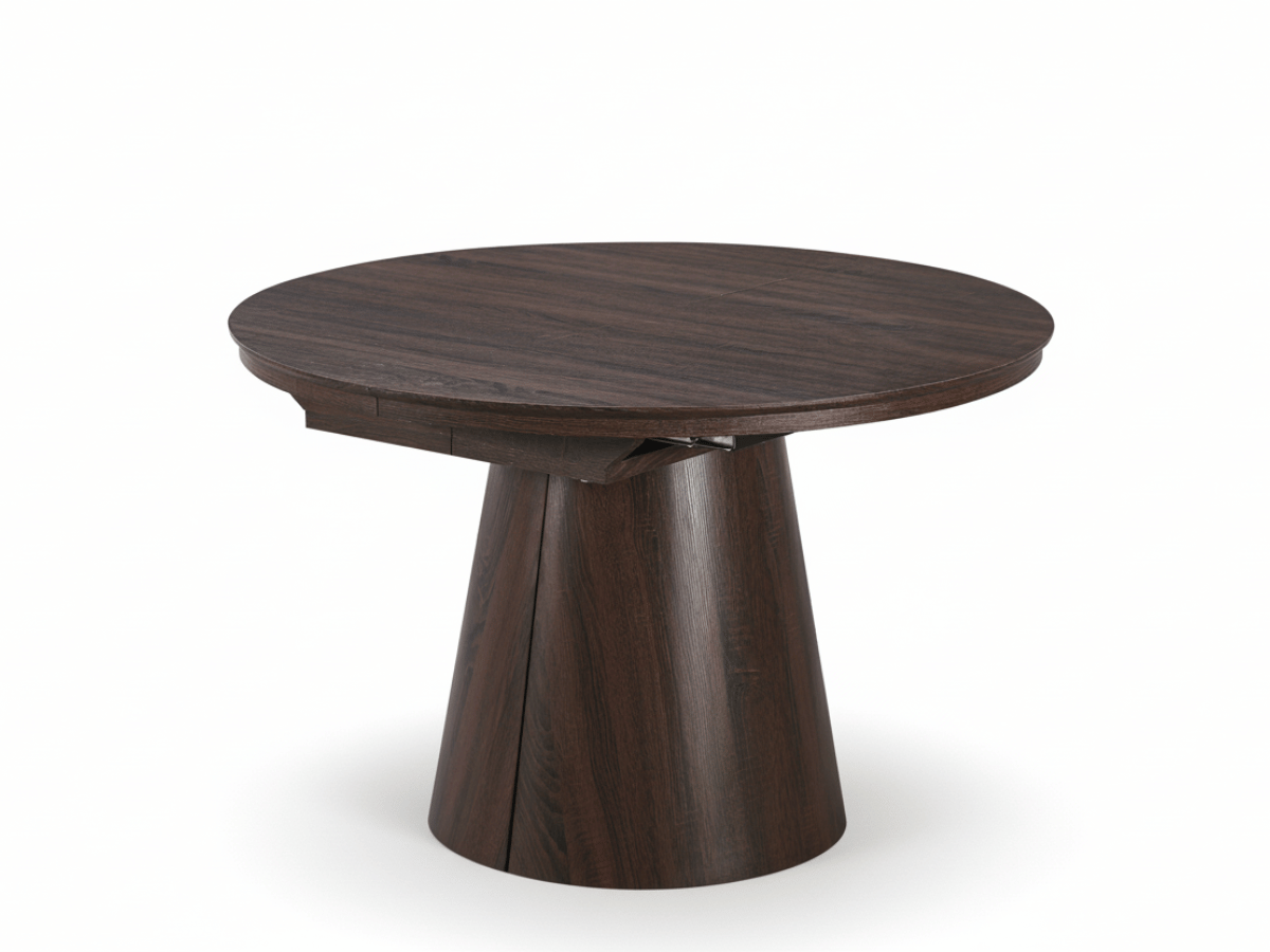 Table ronde extensible TARGA en bois – Ø 115 cm fermée / 185 cm ouverte – 2 rallonges intégrées