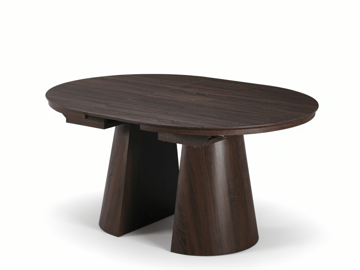 Table ronde extensible TARGA en bois – Ø 115 cm fermée / 185 cm ouverte – 2 rallonges intégrées