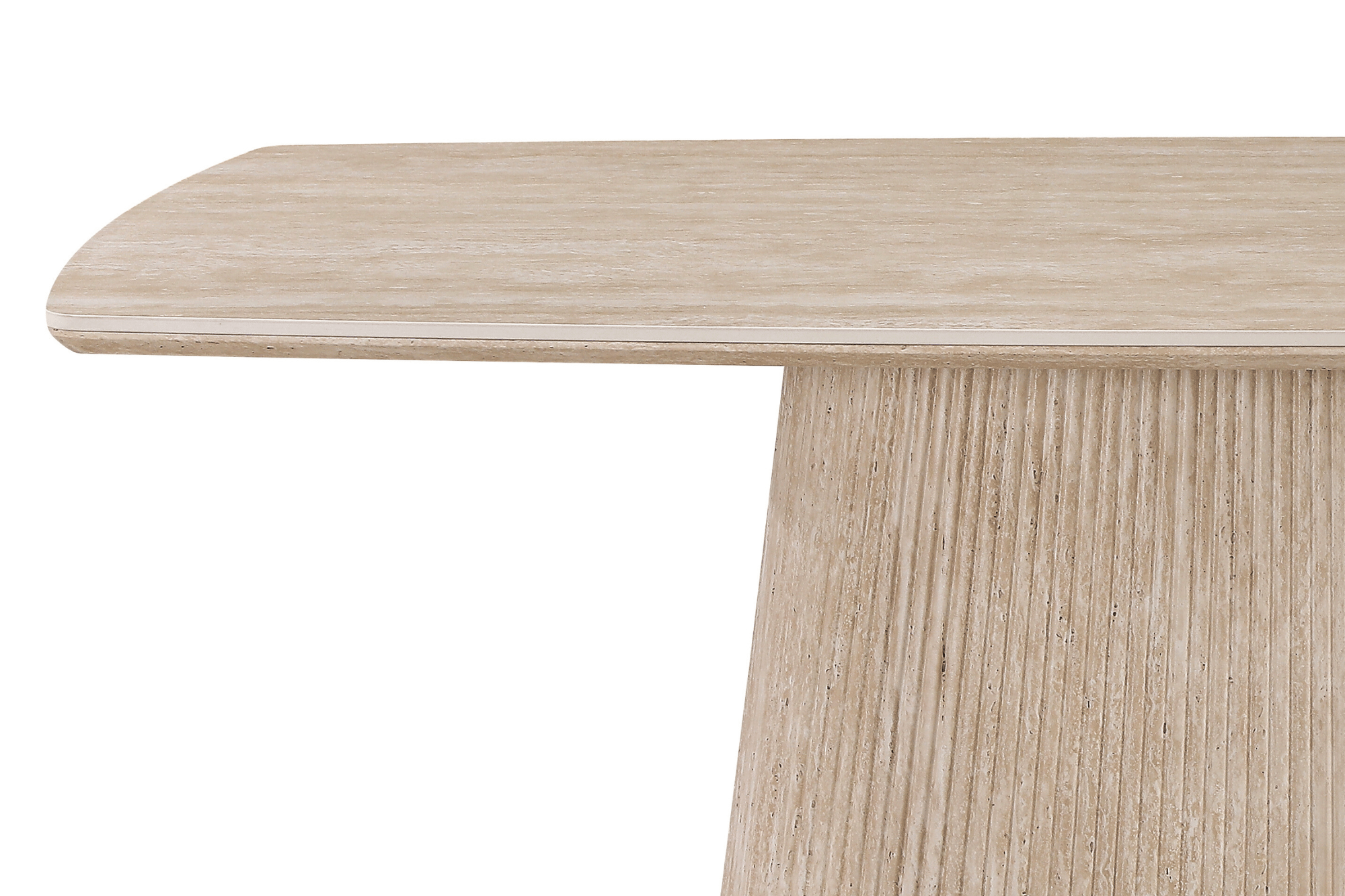 Table à manger Dona – Plateau effet céramique travertin & pieds métal décor bois strié – 180 cm