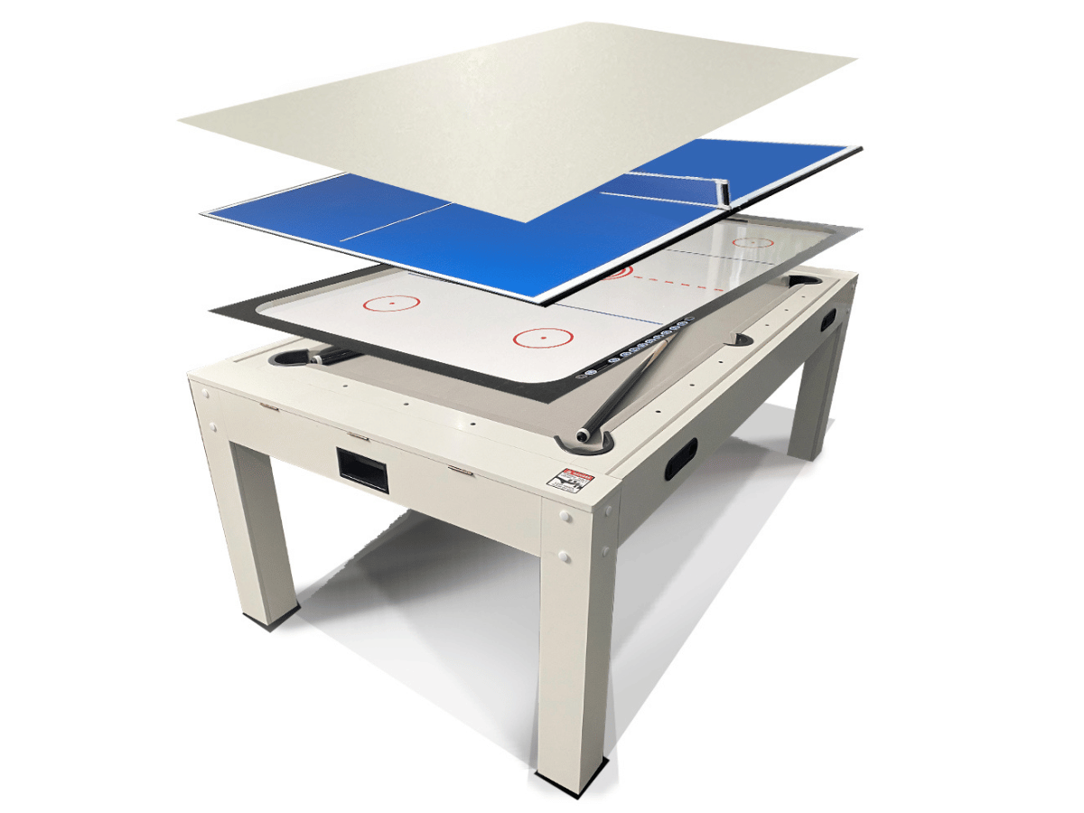 Table à manger Billard Air Hockey et Ping Pong Multi-jeux Blanc