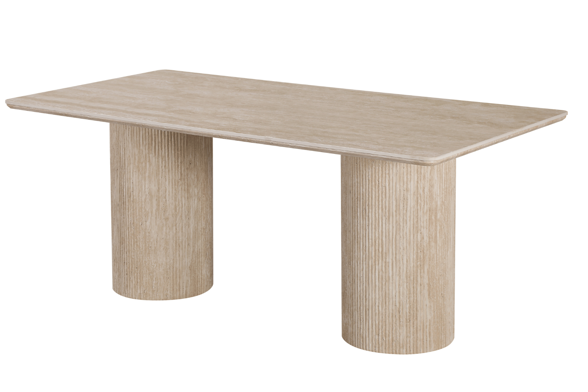 Table à manger design en pierre naturelle type travertin EVA – 180 cm – Pieds cylindriques striés