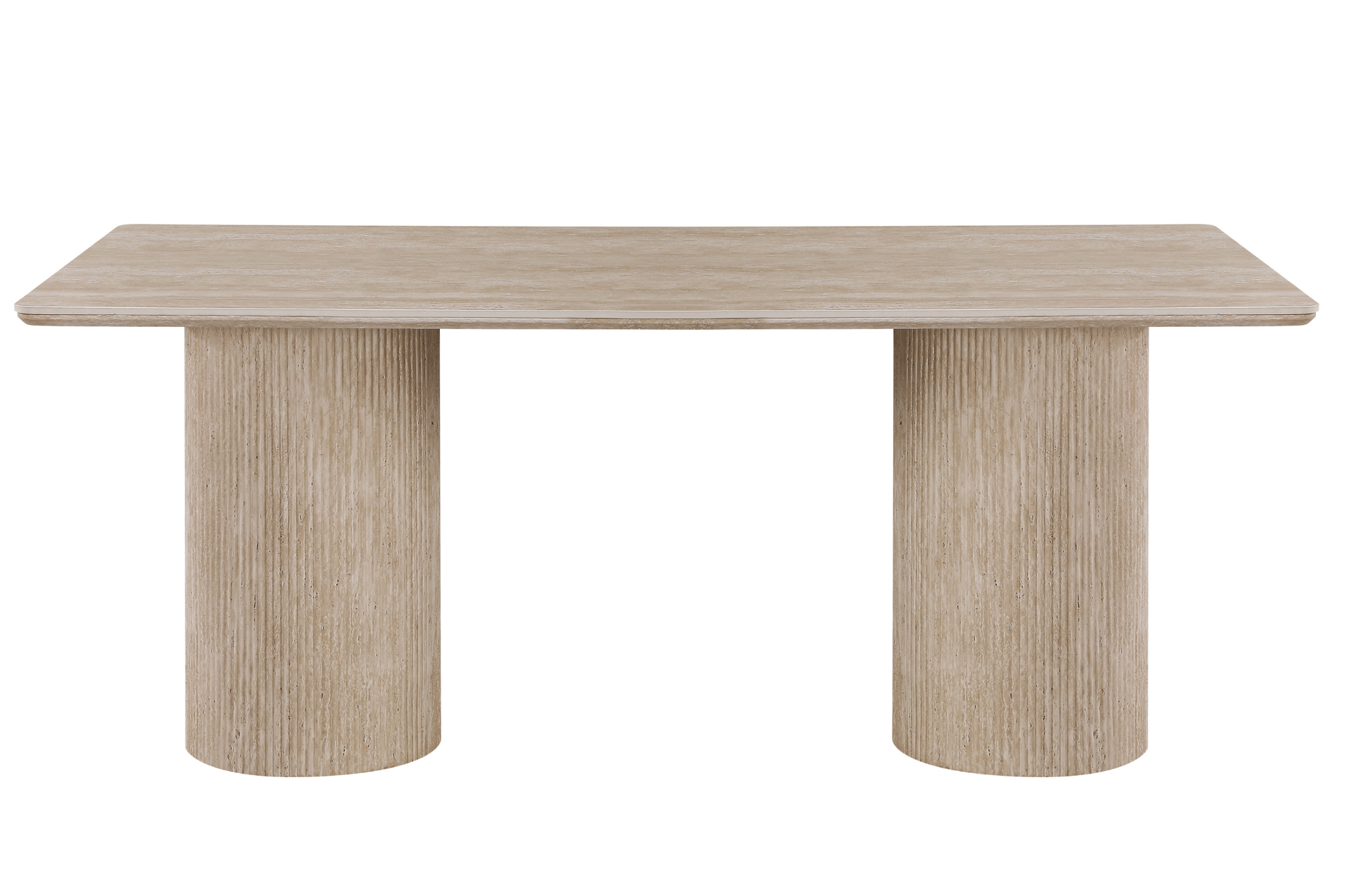 Table à manger design en pierre naturelle type travertin EVA – 180 cm – Pieds cylindriques striés