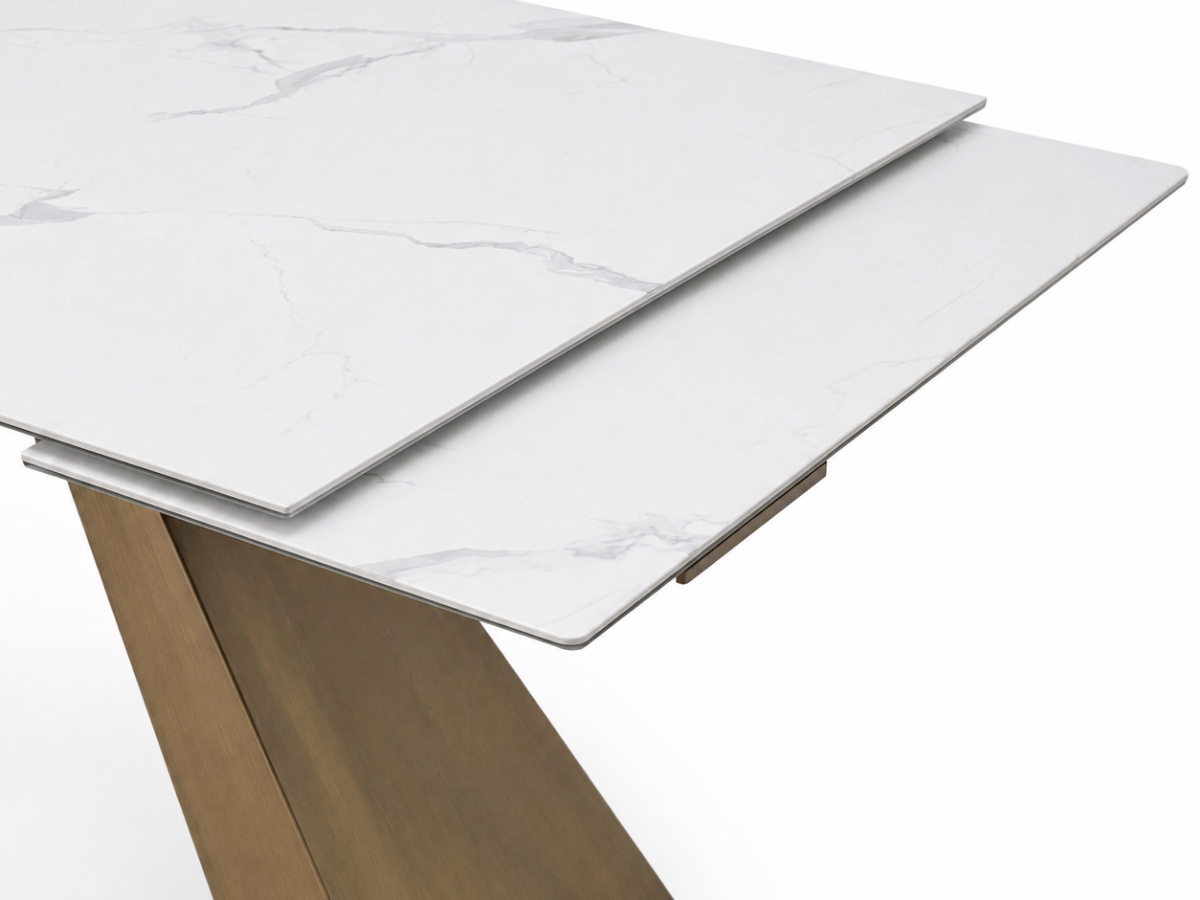 Table à manger extensible Calista – céramique marbre blanc 180 à 260 cm