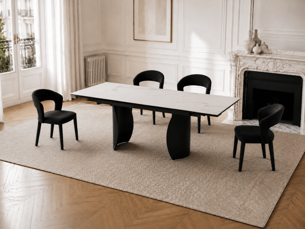 Table à manger extensible Milana 180–260 cm – Céramique effet marbre blanc