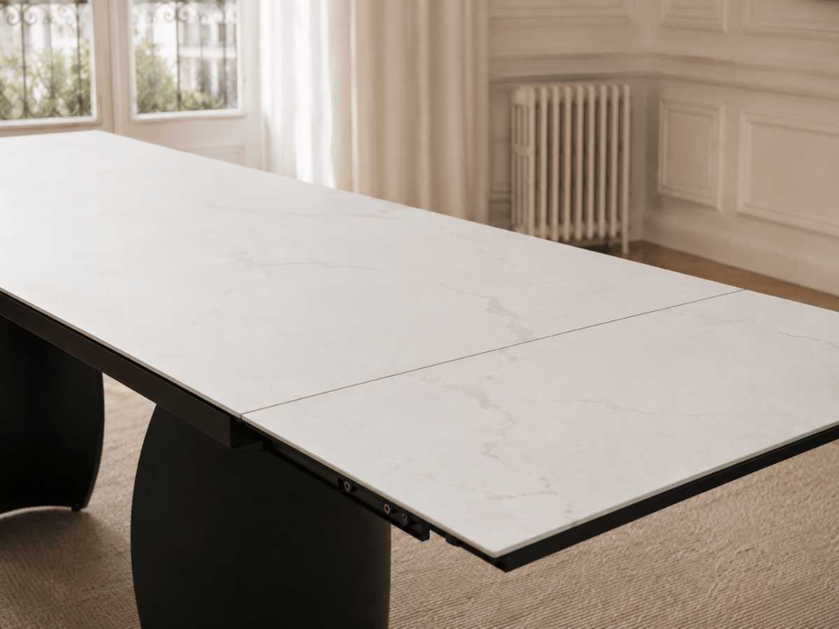Table à manger extensible Milana 180–260 cm – Céramique effet marbre blanc