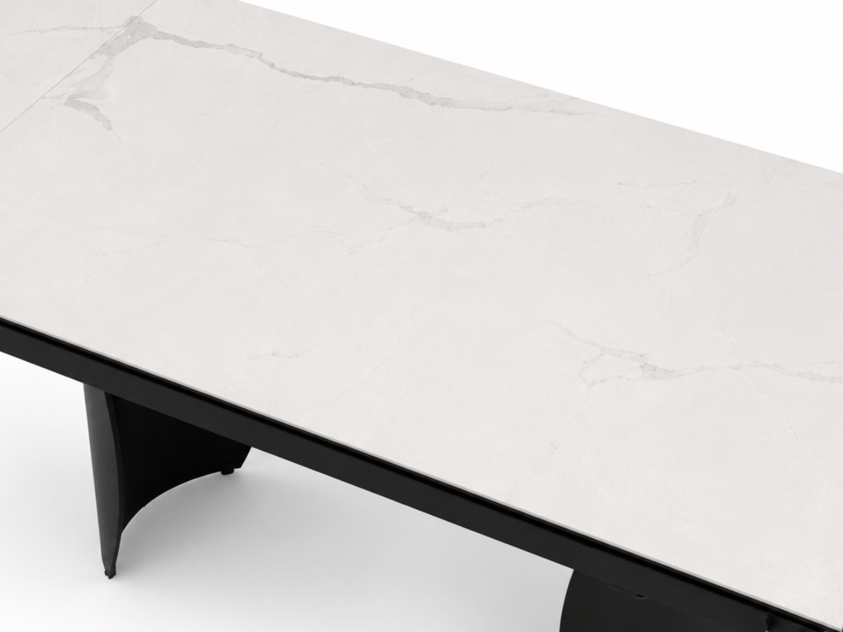 Table à manger extensible Milana 180–260 cm – Céramique effet marbre blanc