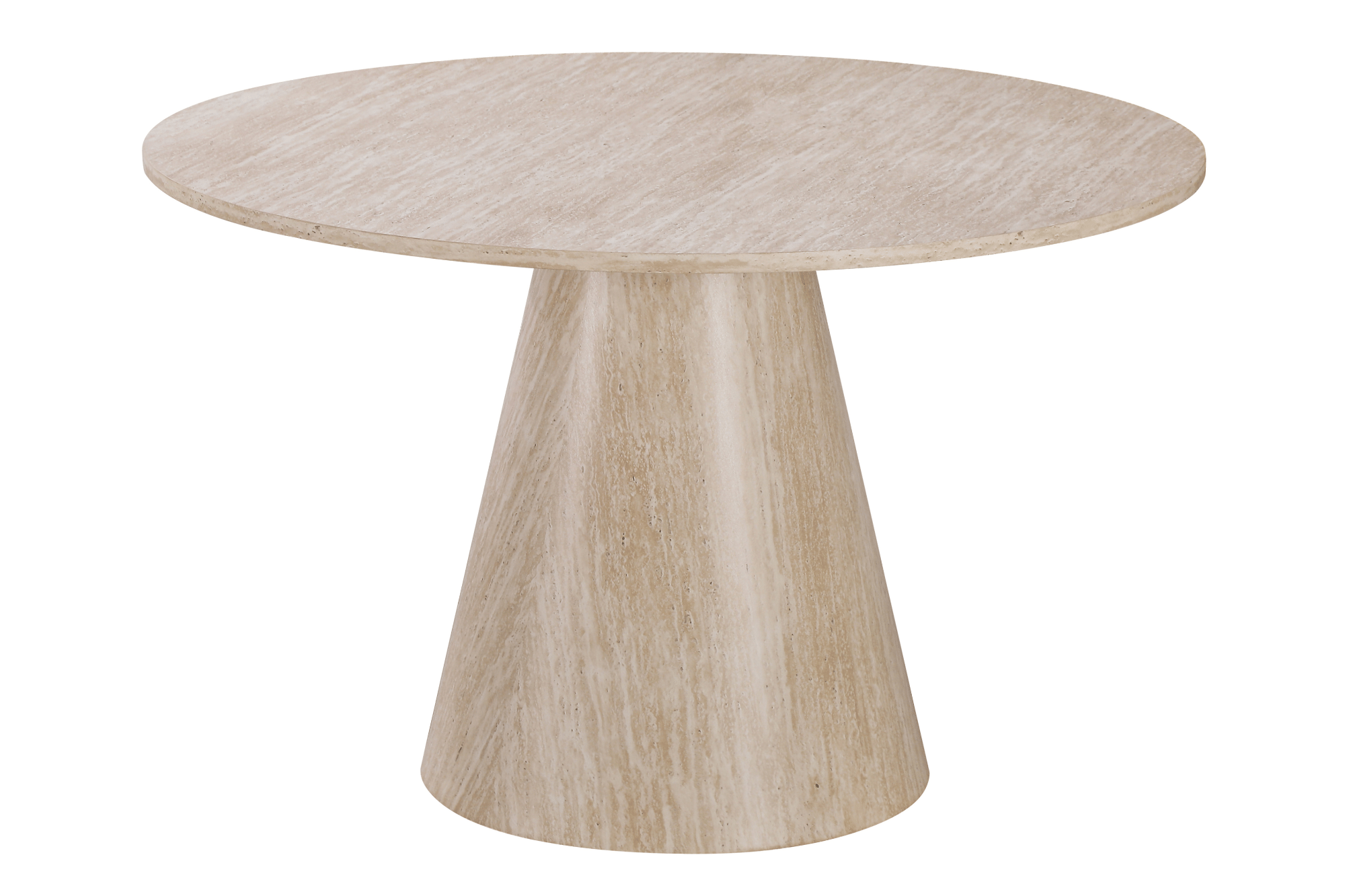 Table à manger ronde NOEMIE effet travertin – Ø120 cm – Design moderne