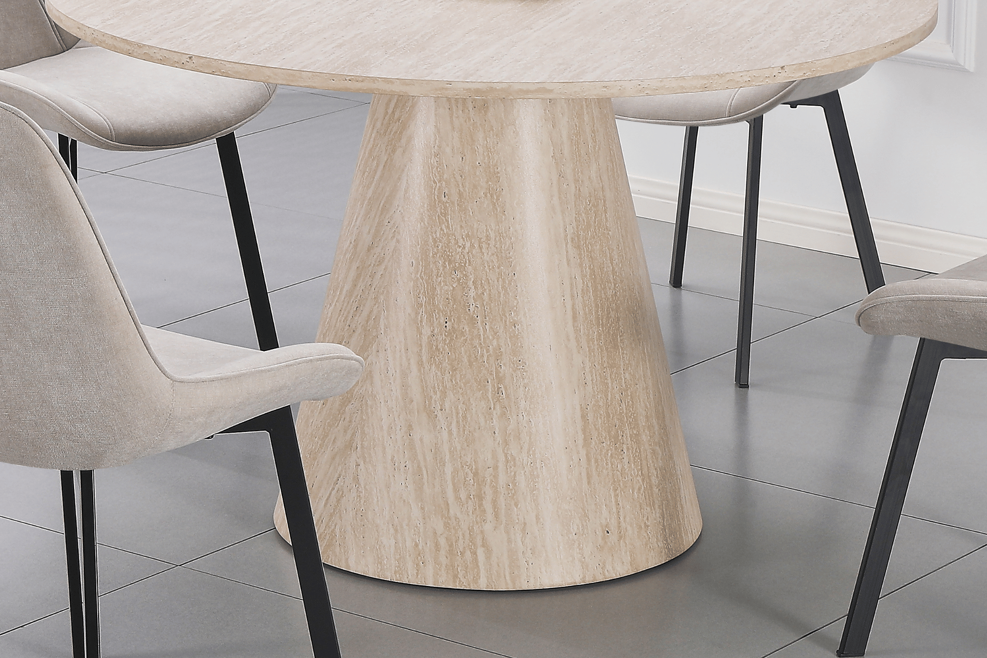 Table à manger ronde NOEMIE effet travertin – Ø120 cm – Design moderne