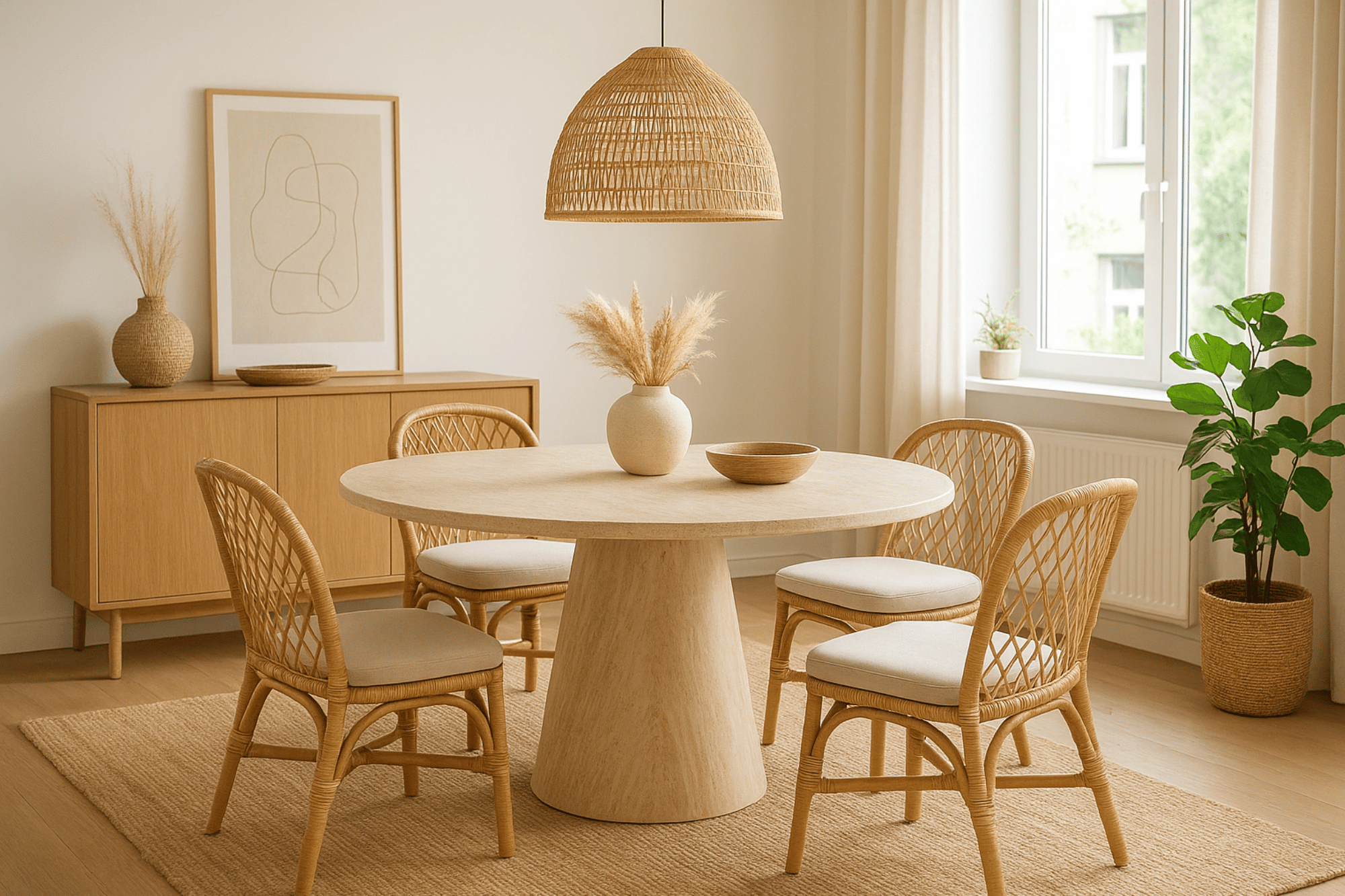 Table à manger ronde NOEMIE effet travertin – Ø120 cm – Design moderne