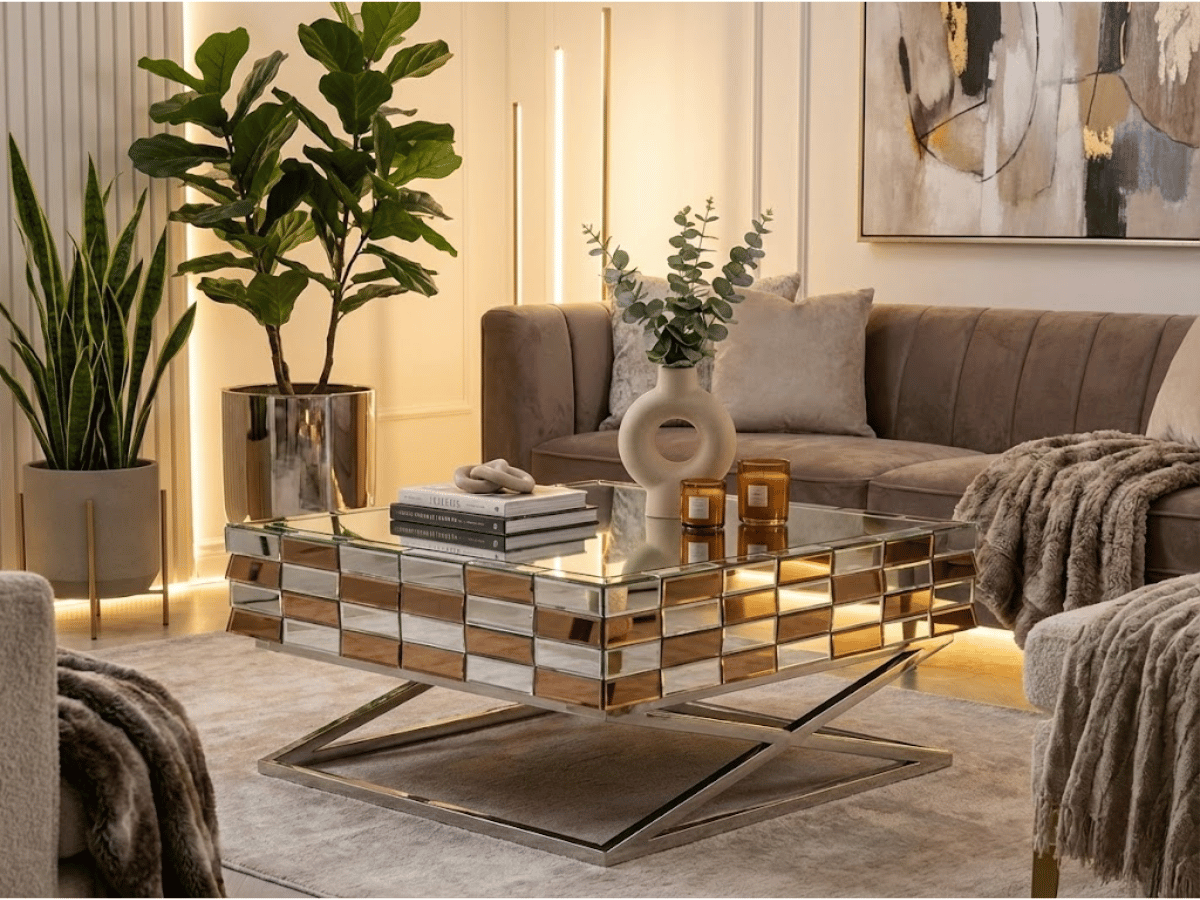 Table basse LUXOR 100×100×45 cm – L’élégance miroir au cœur de votre salon