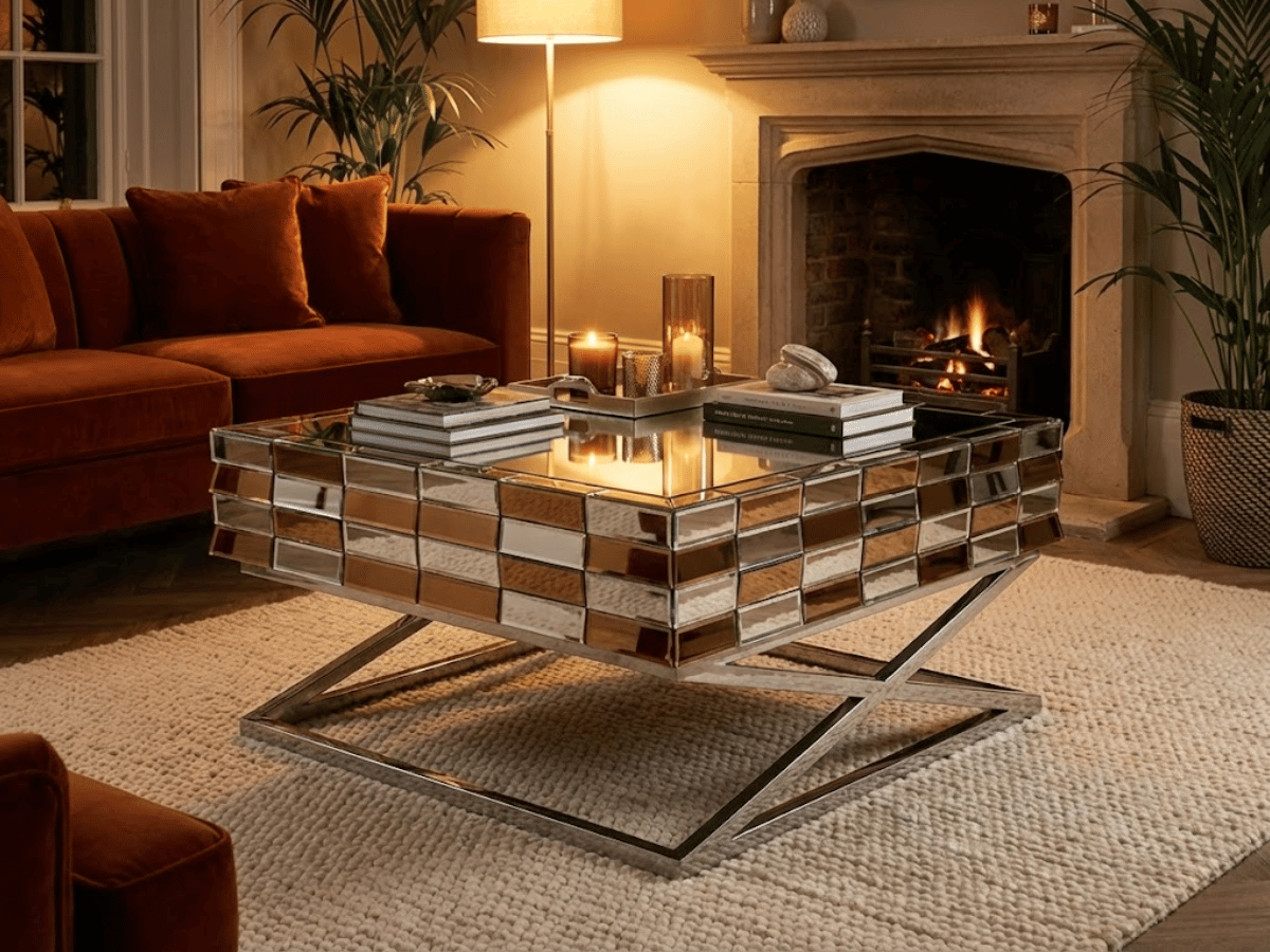 Table basse LUXOR 100×100×45 cm – L’élégance miroir au cœur de votre salon