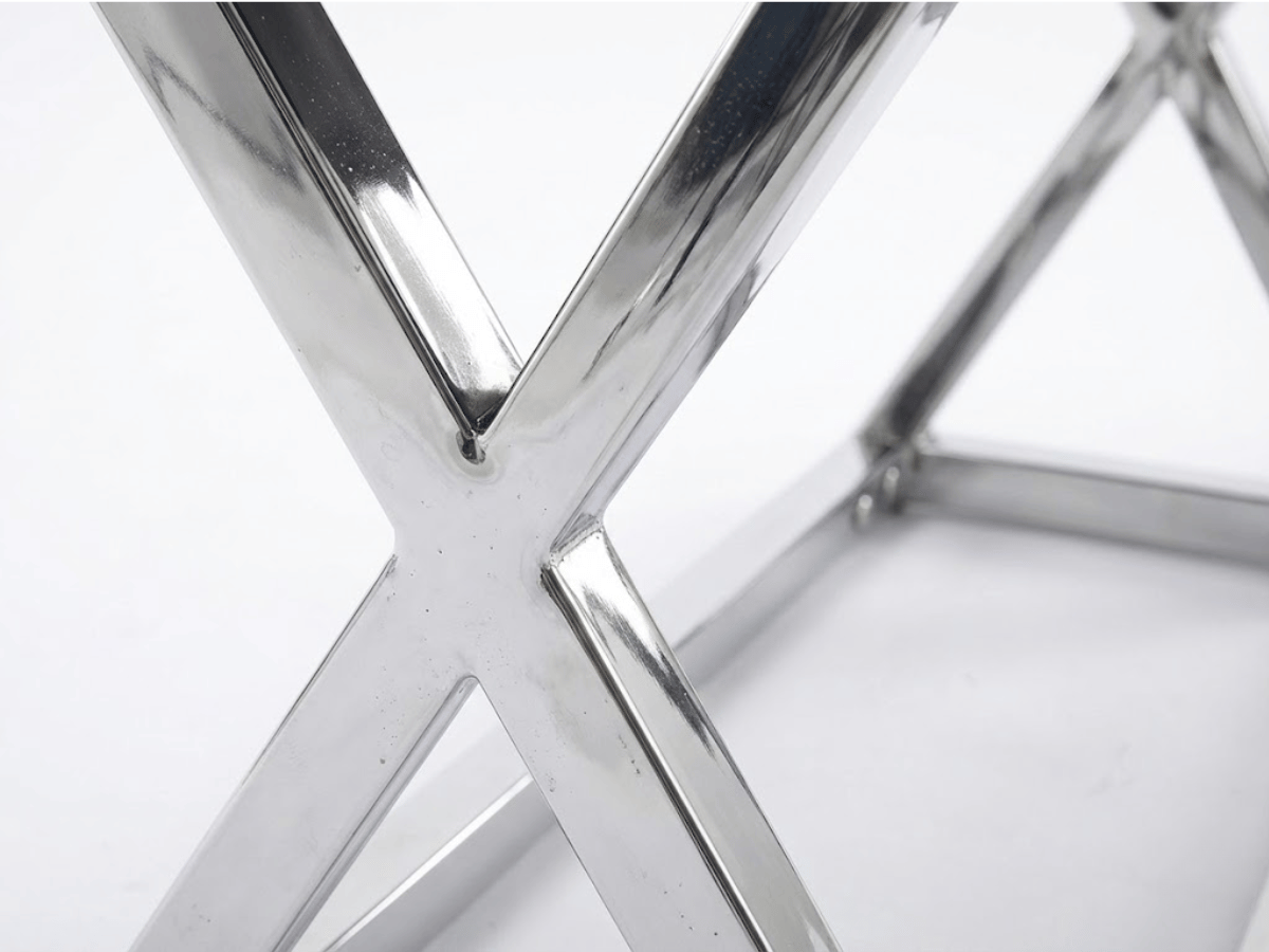 Table de Chevet LUXOR – Verre & Miroirs Dorés, Piètement Chromé