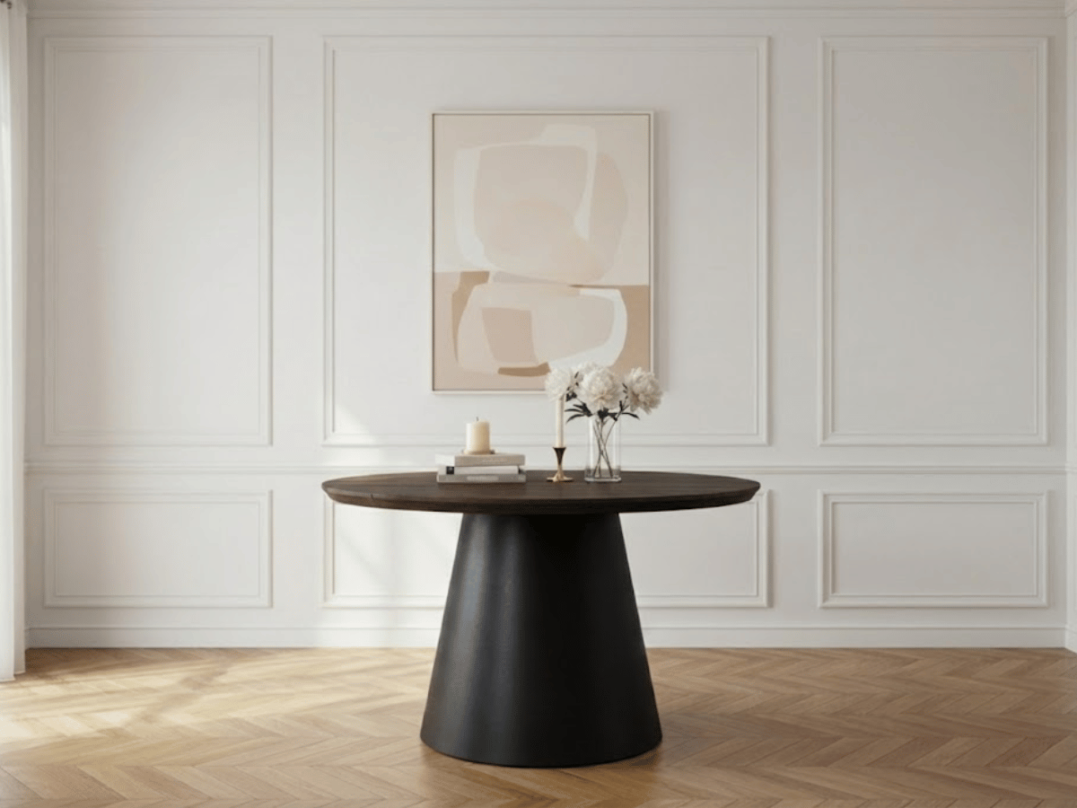 Table ronde extensible TARGA en bois – Ø 115 cm fermée / 185 cm ouverte – 2 rallonges intégrées