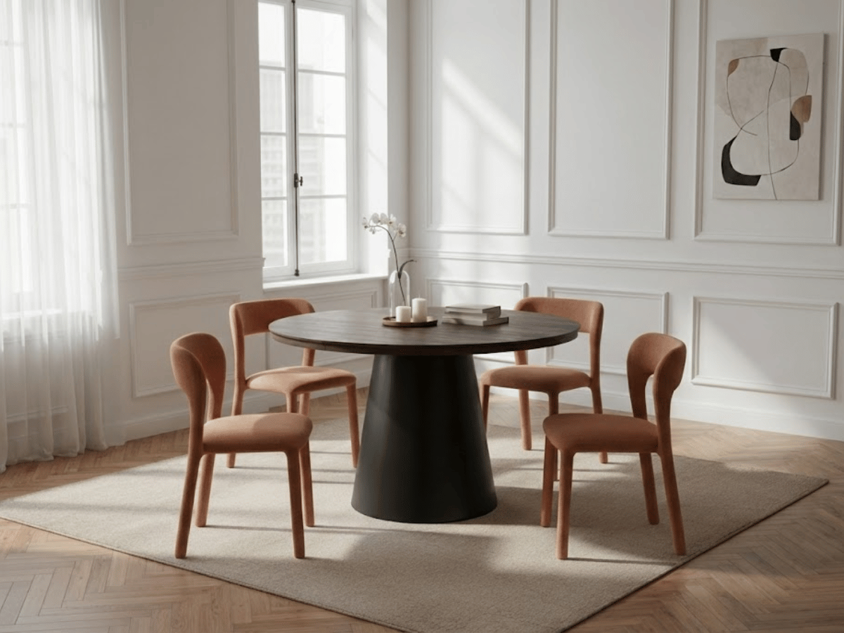 Table ronde extensible TARGA en bois – Ø 115 cm fermée / 185 cm ouverte – 2 rallonges intégrées