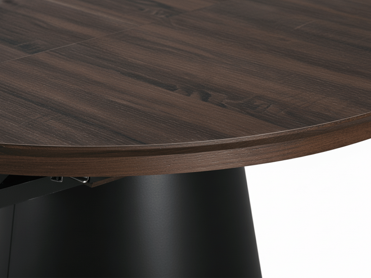 Table ronde extensible TARGA en bois – Ø 115 cm fermée / 185 cm ouverte – 2 rallonges intégrées