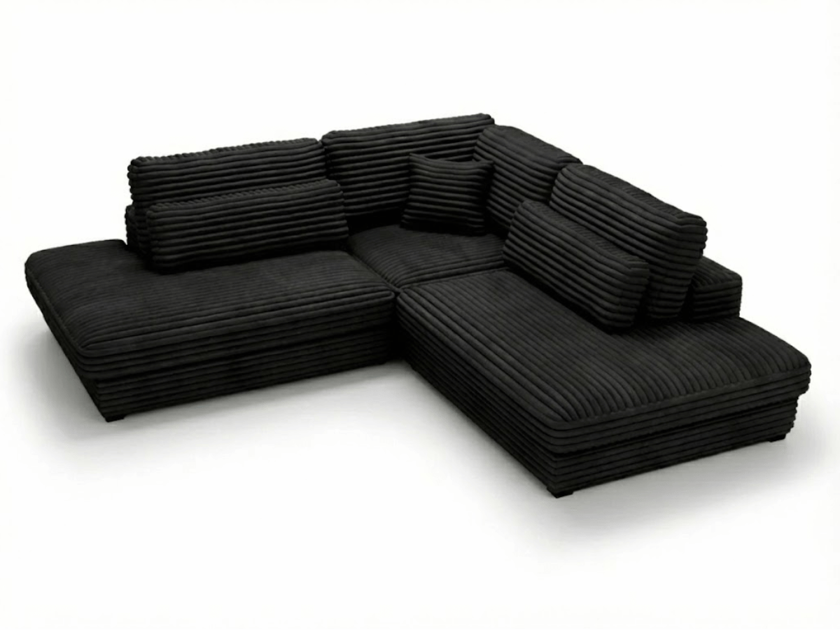 Canapé d'angle velours côtelé grand épaisseur noir VENDOME