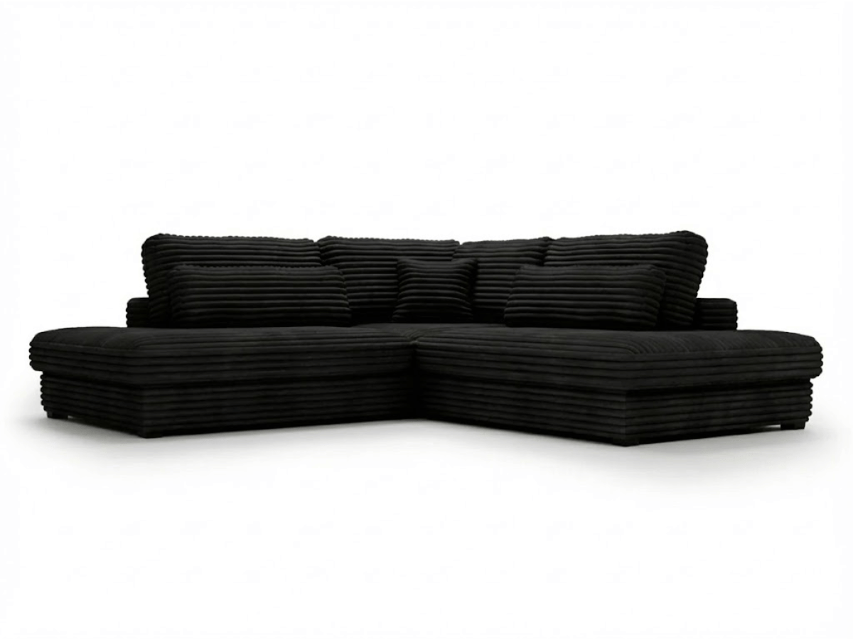 Canapé d'angle velours côtelé grand épaisseur noir VENDOME