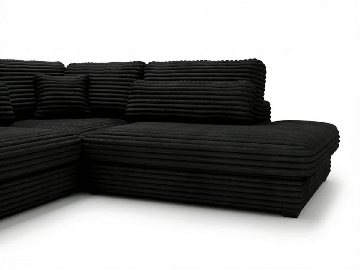 Canapé d'angle velours côtelé grand épaisseur noir VENDOME