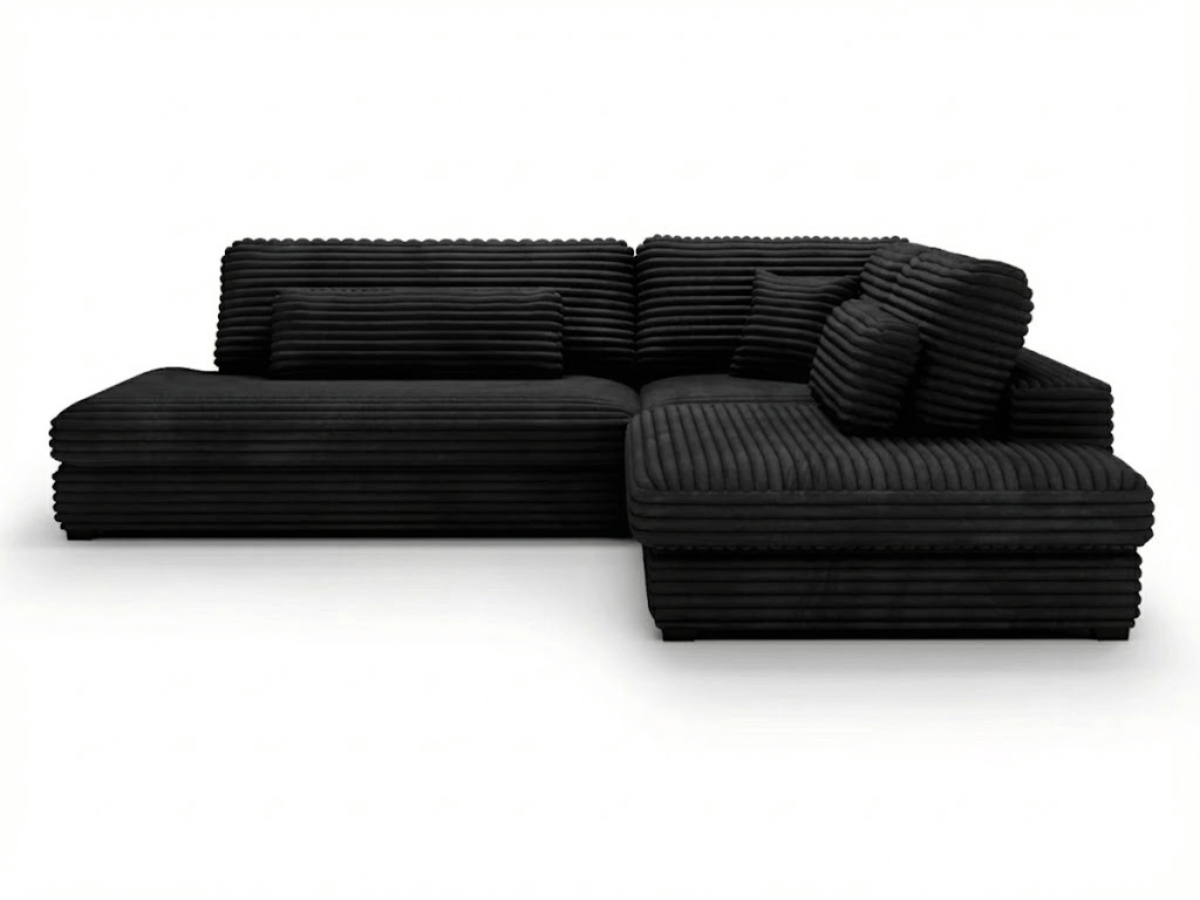 Canapé d'angle velours côtelé grand épaisseur noir VENDOME