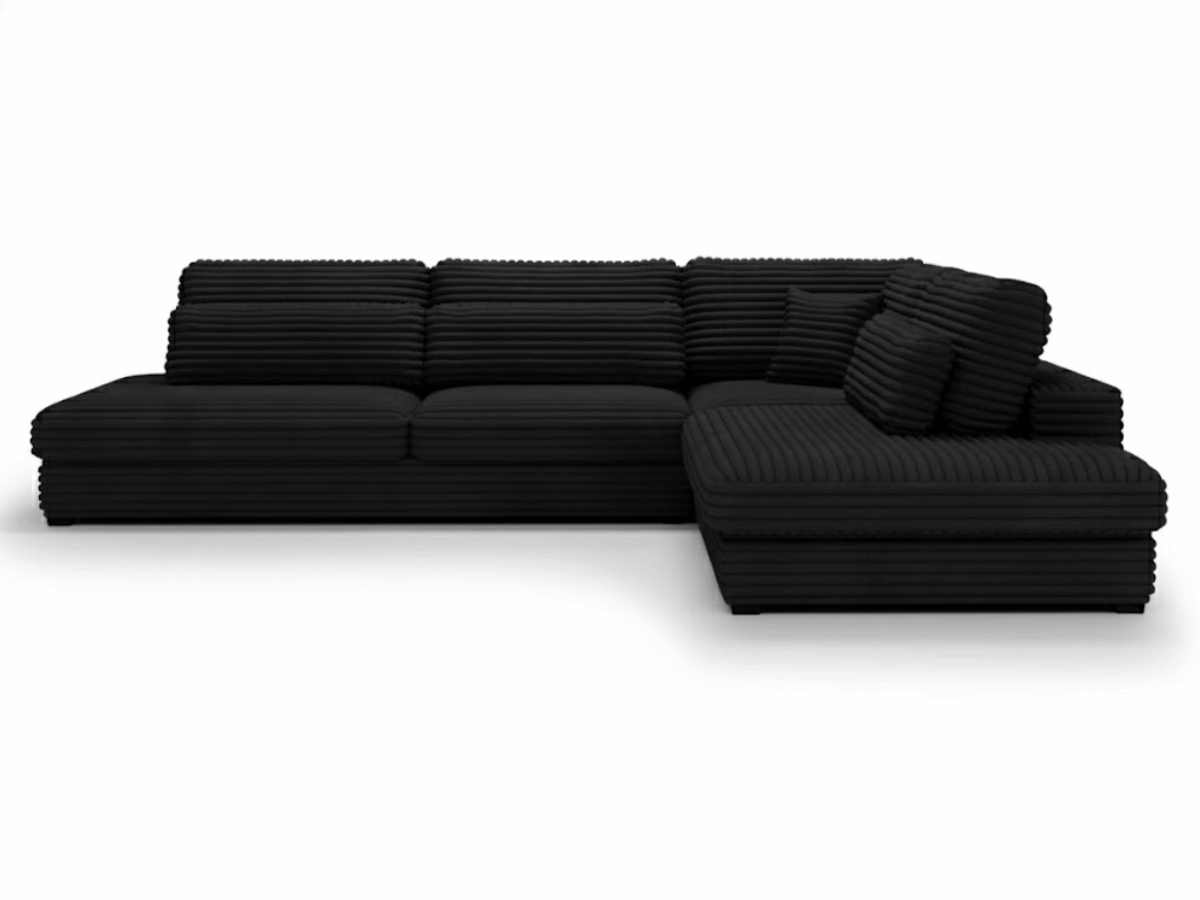 Canapé d'angle velours côtelé grand épaisseur noir VENDOME