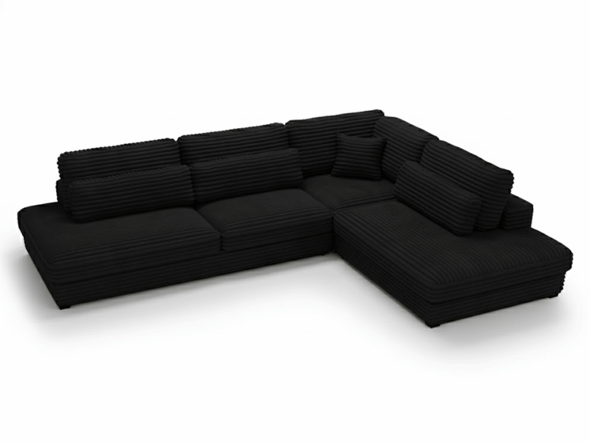 Canapé d'angle velours côtelé grand épaisseur noir VENDOME