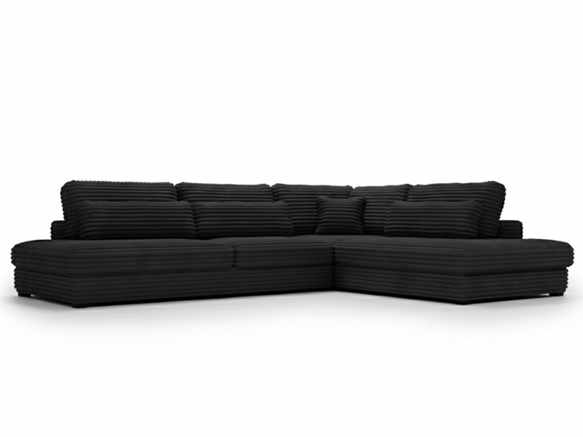 Canapé d'angle velours côtelé grand épaisseur noir VENDOME