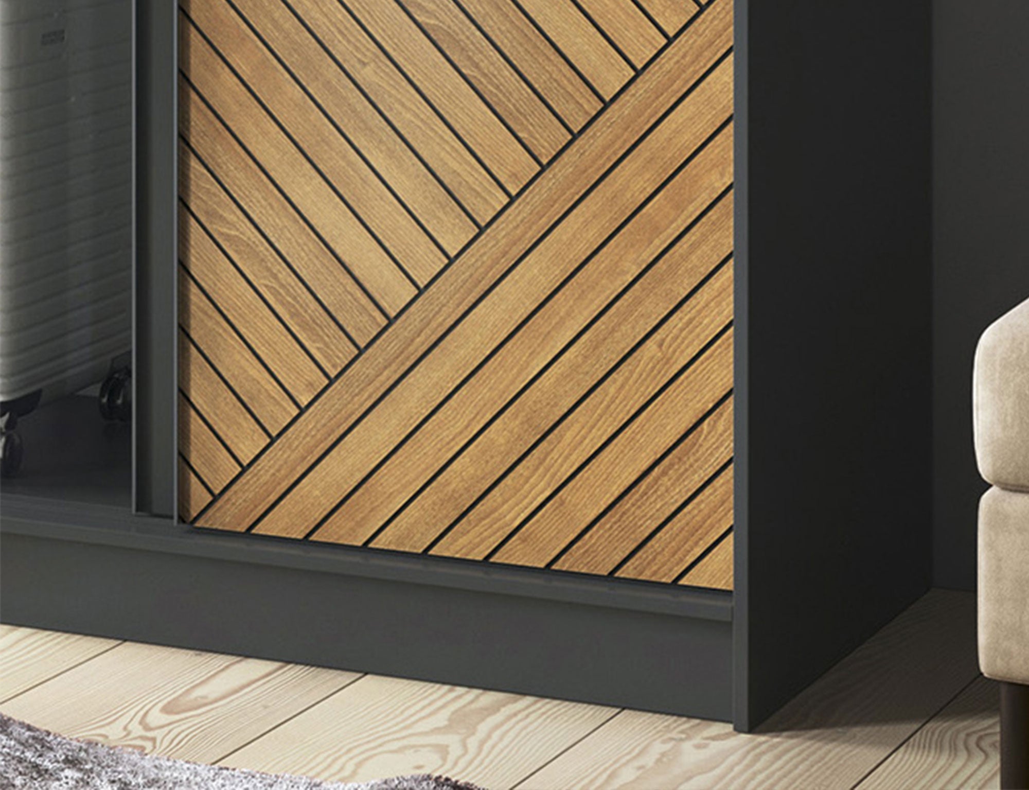 Armoire Dressing Coulissante 120 & 180 cm – Noir & Chêne Caramel – Miroir en option – CARVANO