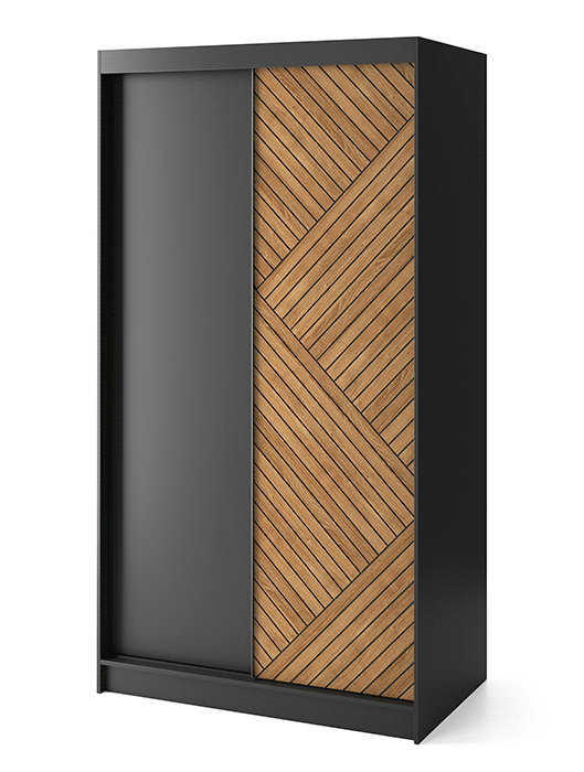 Armoire Dressing Coulissante 120 & 180 cm – Noir & Chêne Caramel – Miroir en option – CARVANO