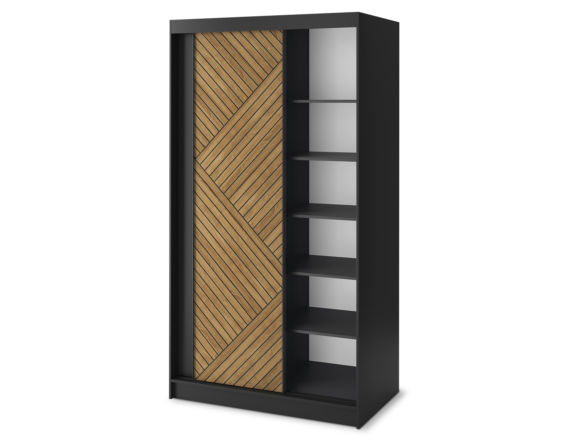 Armoire Dressing Coulissante 120 & 180 cm – Noir & Chêne Caramel – Miroir en option – CARVANO