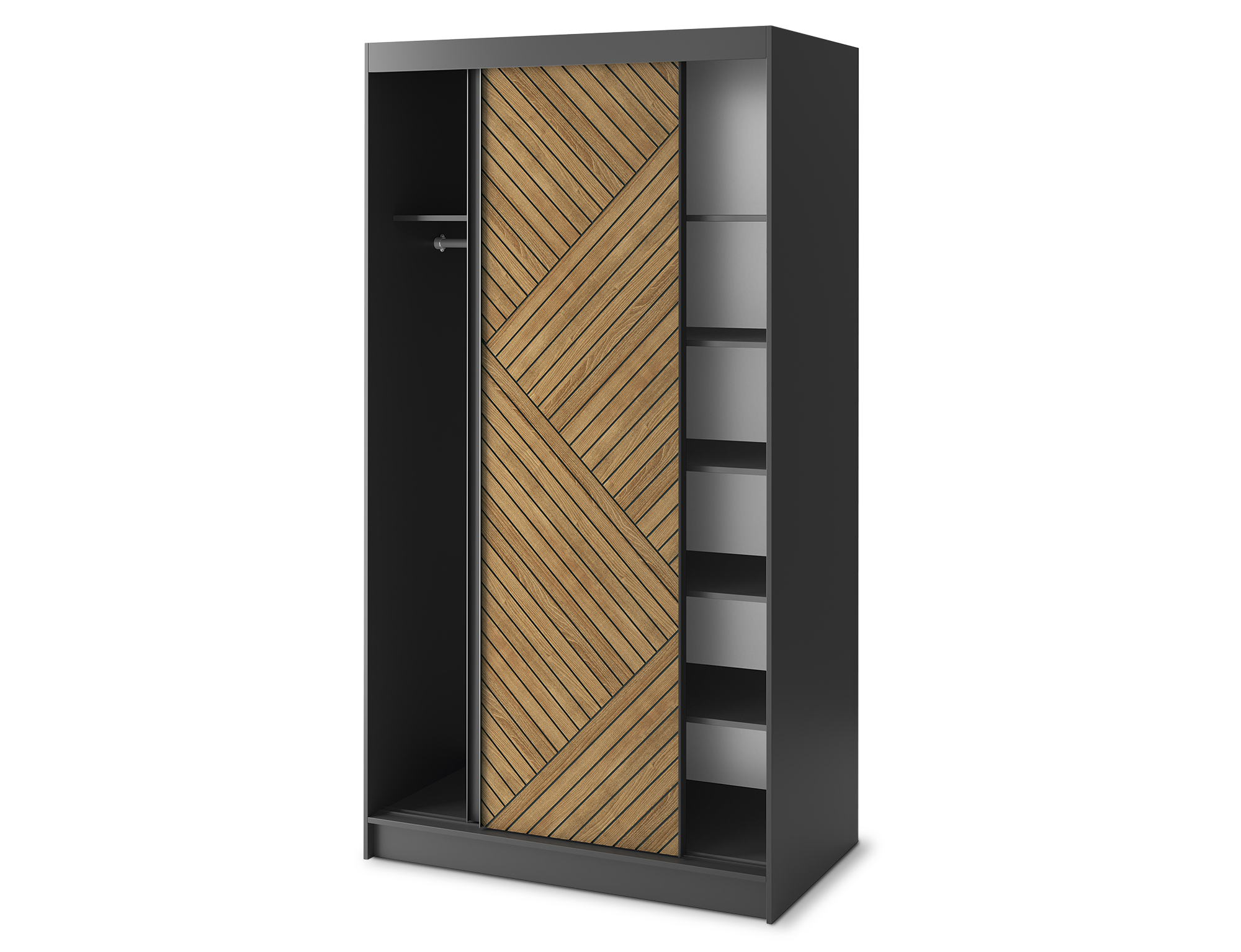 Armoire Dressing Coulissante 120 & 180 cm – Noir & Chêne Caramel – Miroir en option – CARVANO