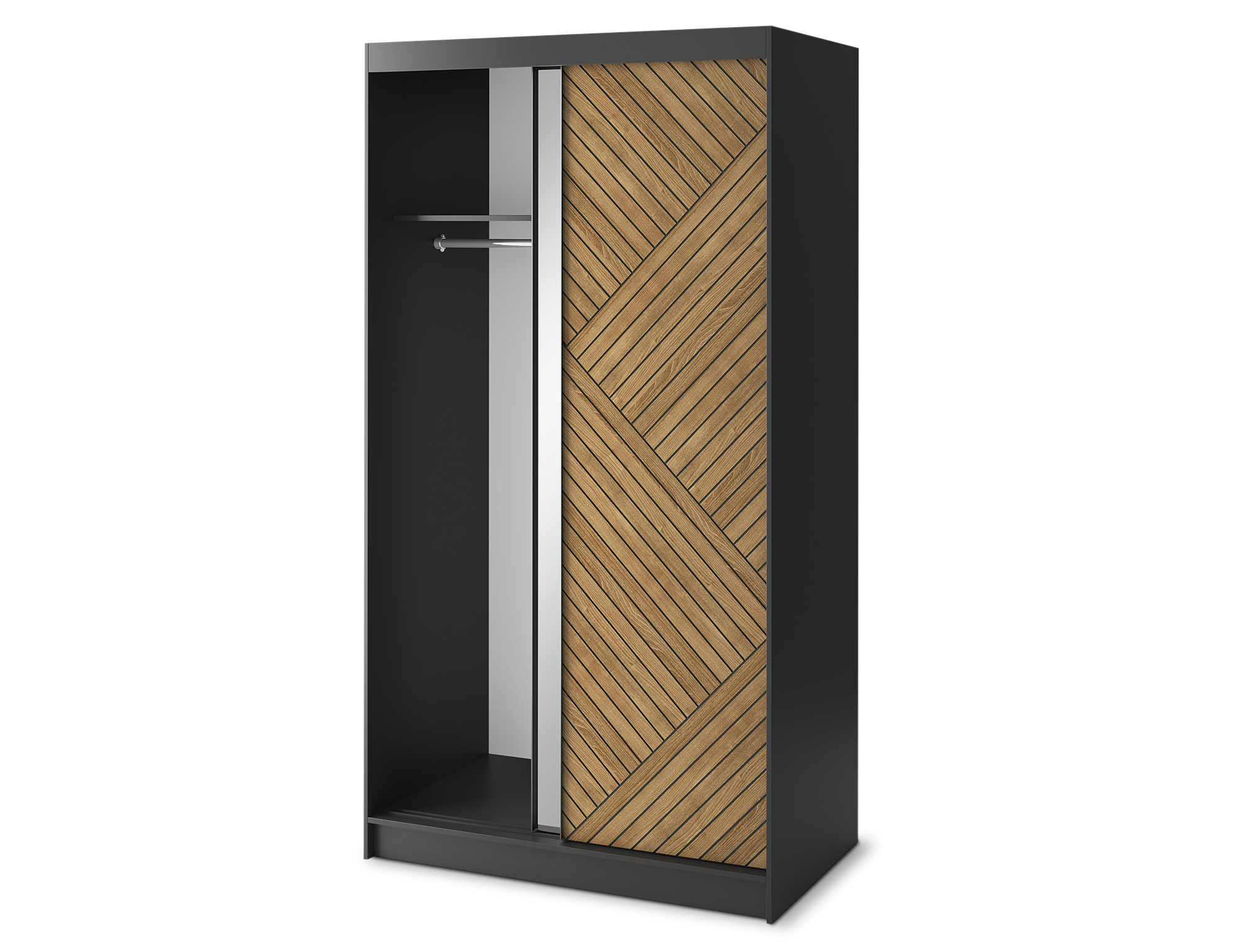 Armoire Dressing Coulissante 120 & 180 cm – Noir & Chêne Caramel – Miroir en option – CARVANO