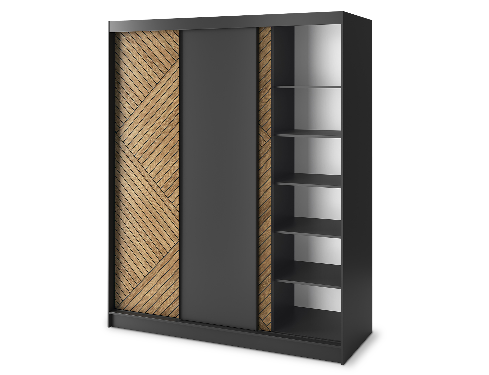 Armoire Dressing Coulissante 120 & 180 cm – Noir & Chêne Caramel – Miroir en option – CARVANO