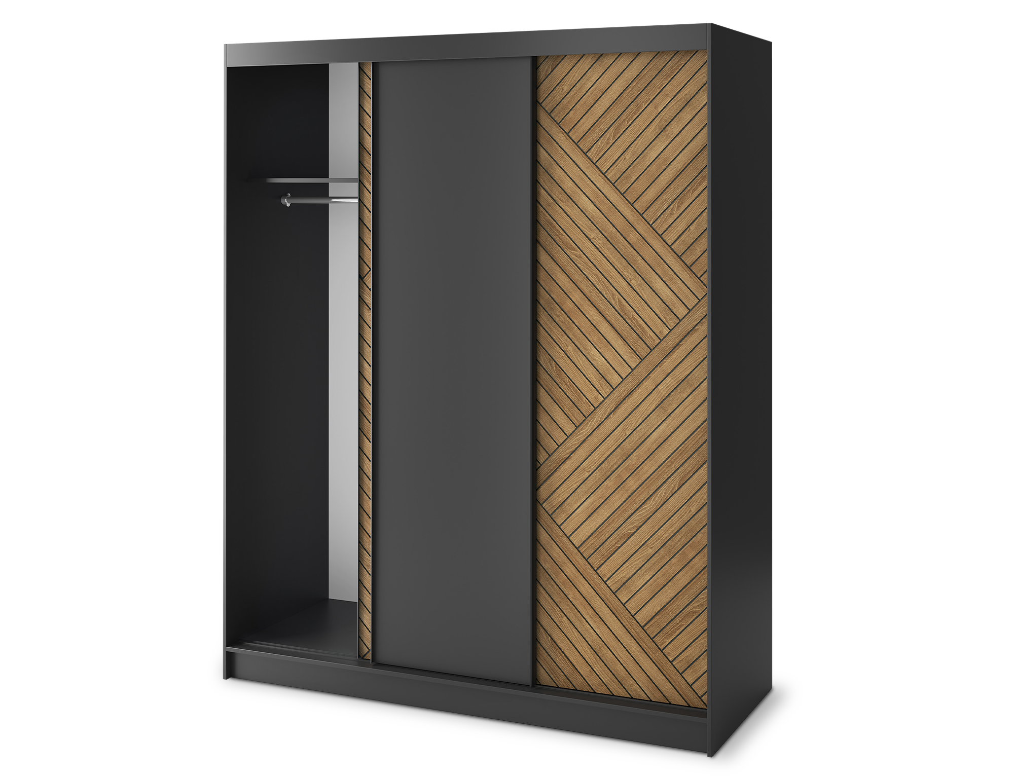 Armoire Dressing Coulissante 120 & 180 cm – Noir & Chêne Caramel – Miroir en option – CARVANO