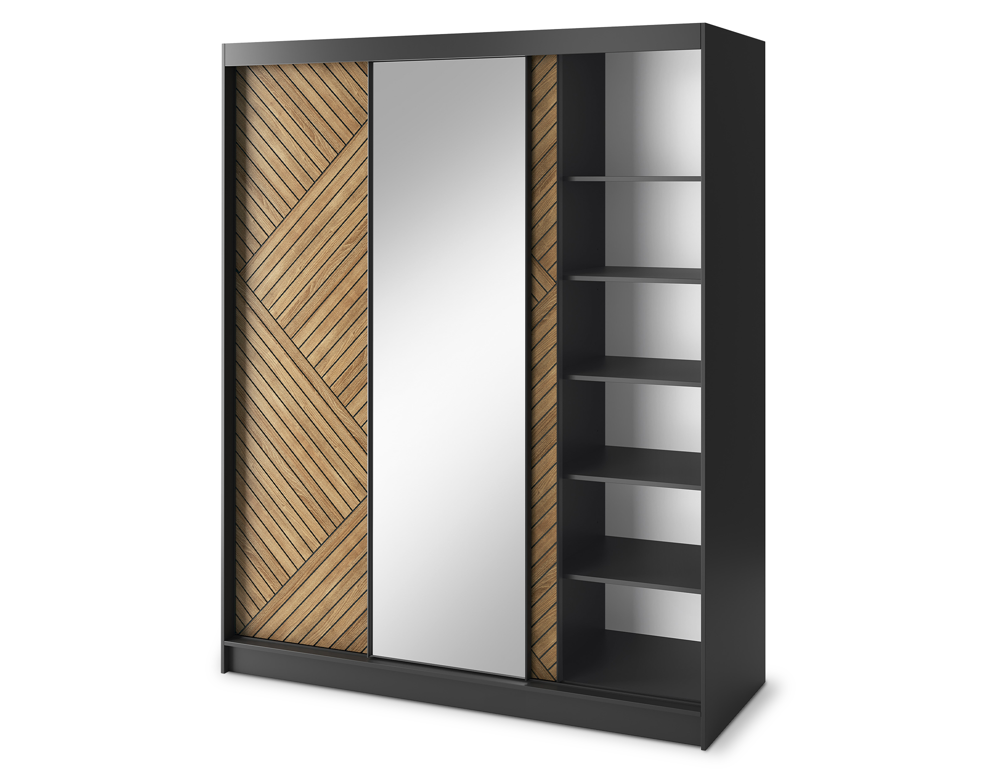 Armoire Dressing Coulissante 120 & 180 cm – Noir & Chêne Caramel – Miroir en option – CARVANO