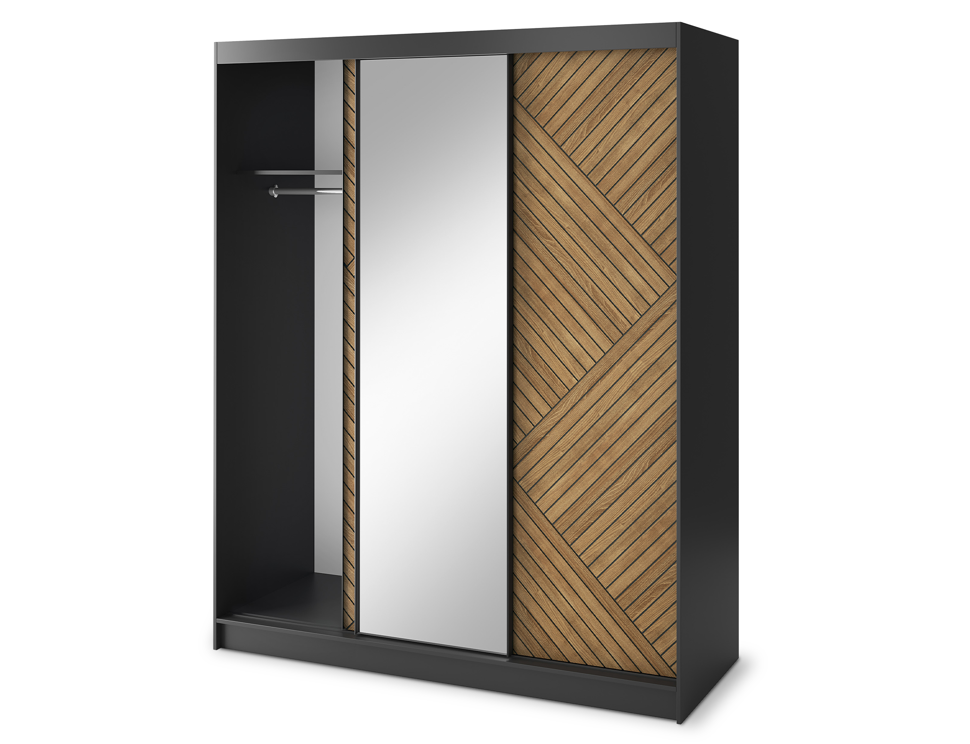 Armoire Dressing Coulissante 120 & 180 cm – Noir & Chêne Caramel – Miroir en option – CARVANO