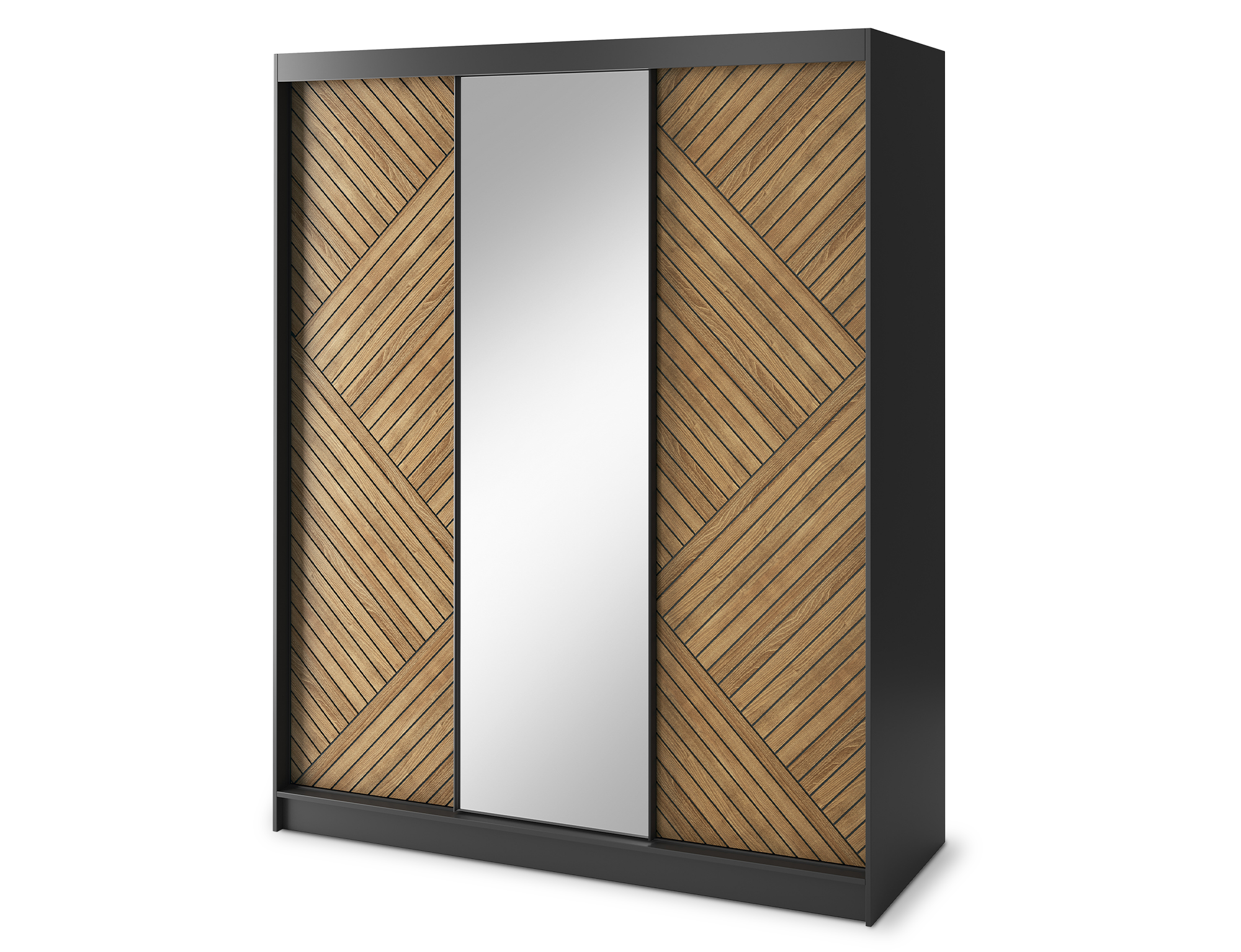 Armoire Dressing Coulissante 120 & 180 cm – Noir & Chêne Caramel – Miroir en option – CARVANO