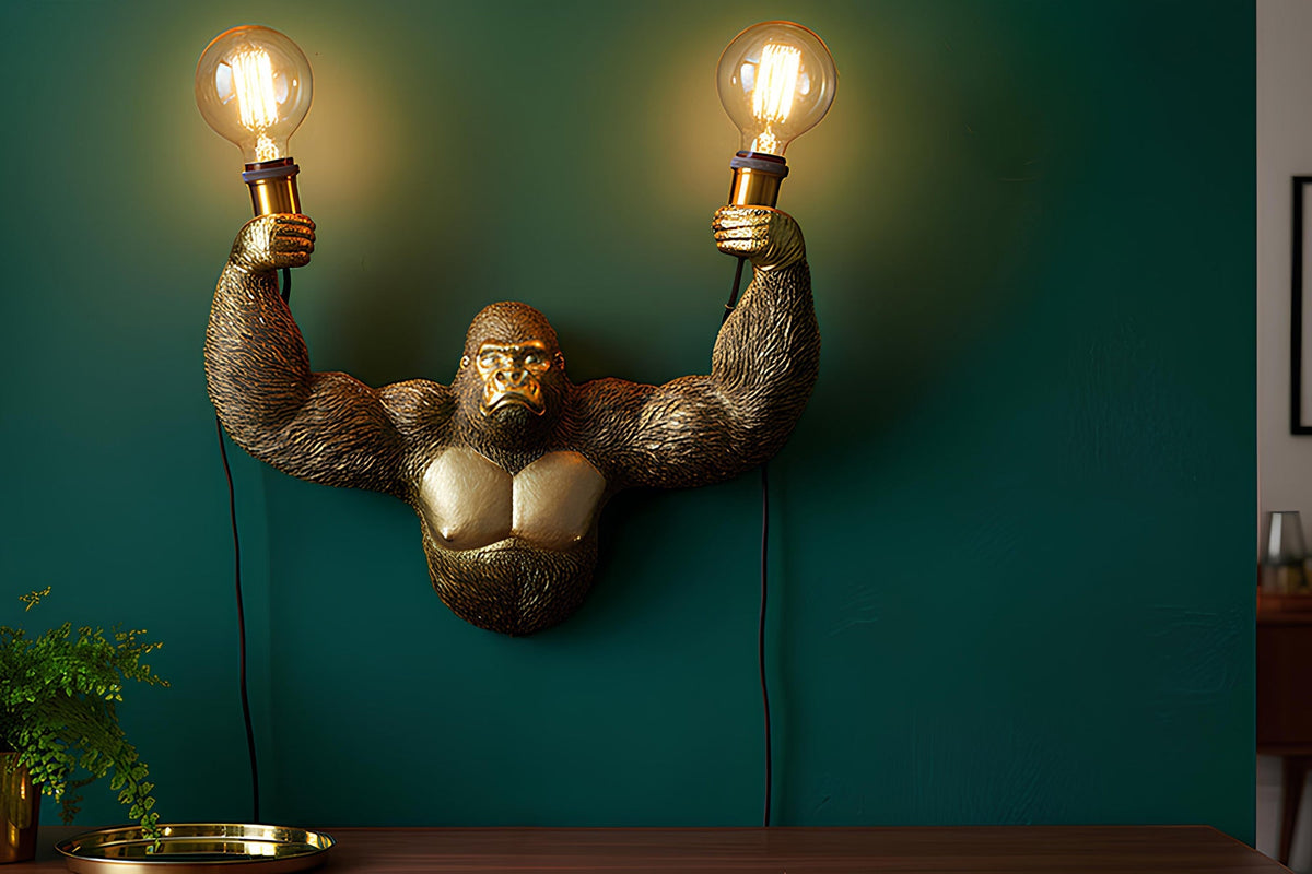 Applique moderne KING APE 50cm sculpture de singe doré faite à la main