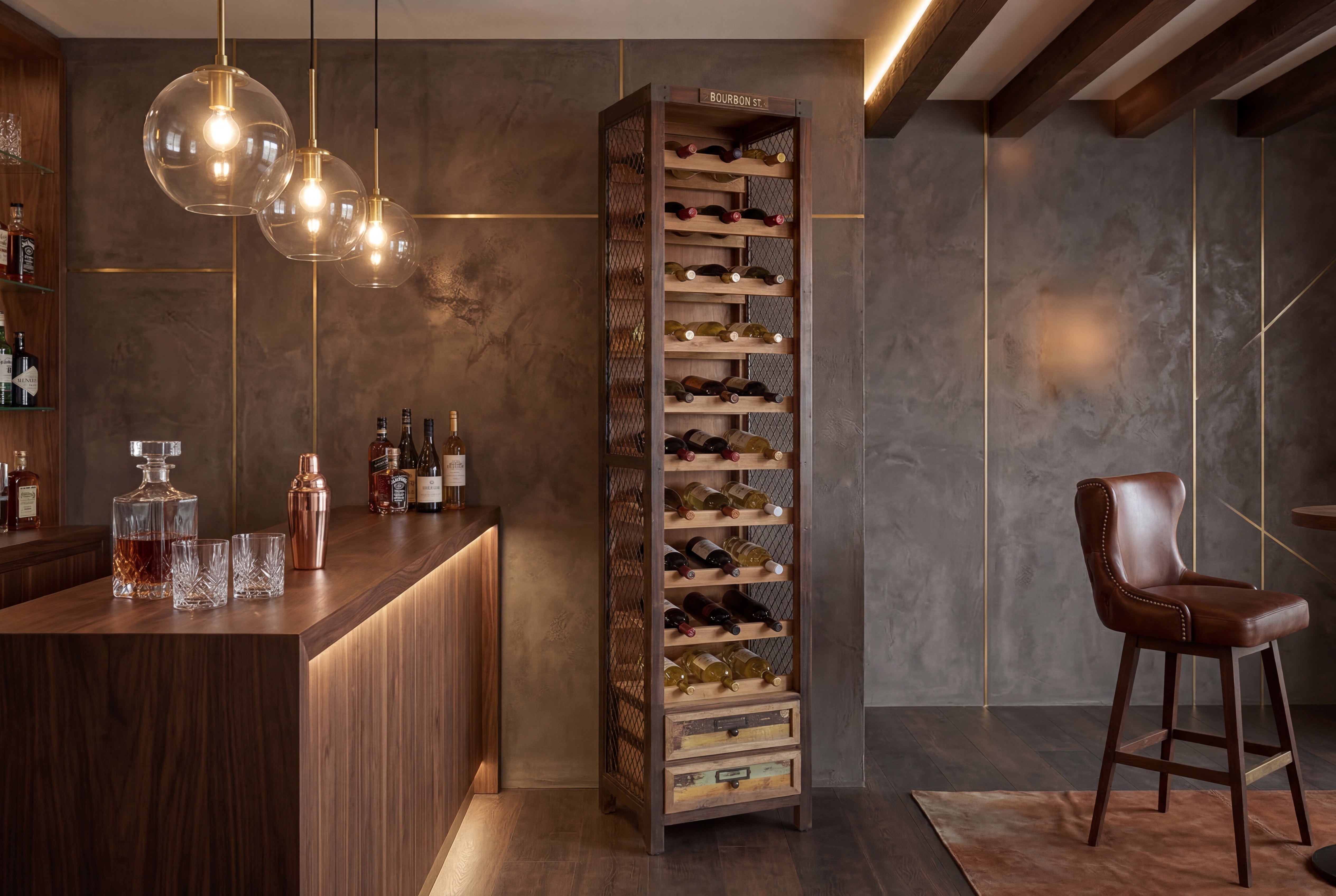 Authentique casier à vin BODEGA 190cm casier à bouteilles en bois de pin naturel tiroirs