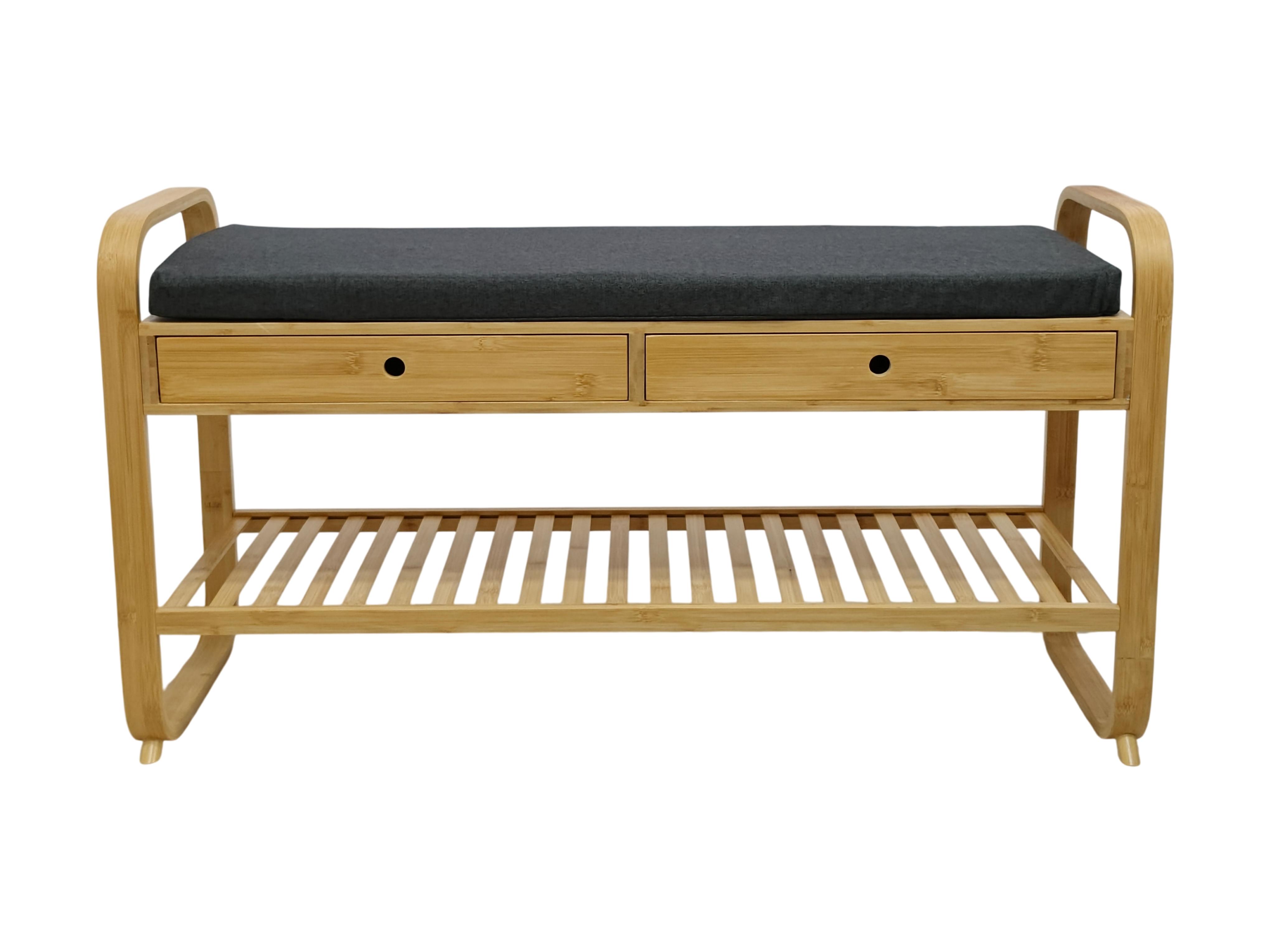Banc à chaussures élégant ZEN-BO 100 cm banc étagère en bambou gris naturel avec tiroirs