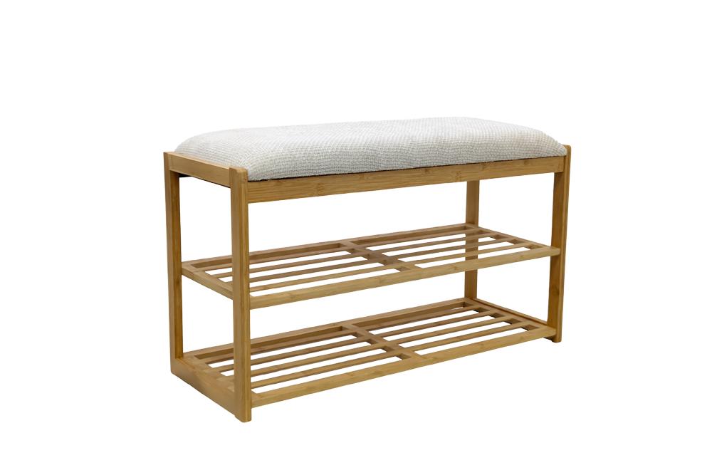 Banc à chaussures élégant ZEN-BO Banc étagère en bambou beige naturel 80 cm avec espace de rangement