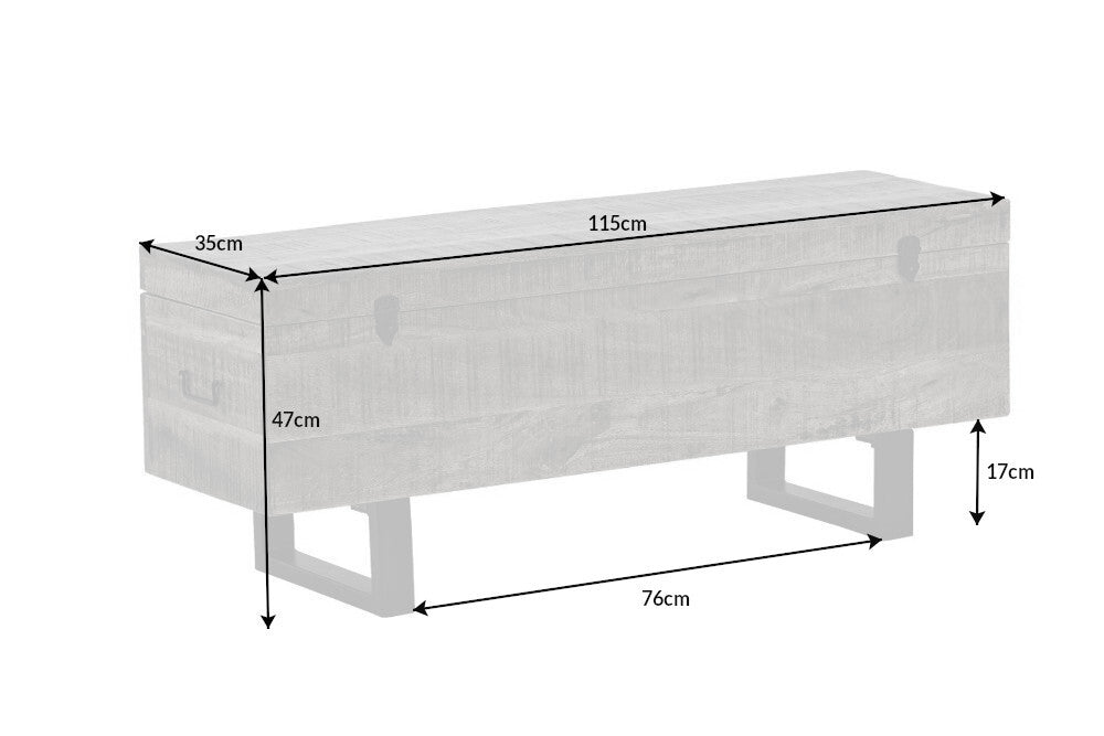 Banc coffre industriel FACTORY LOFT 115cm banc gris bois de manguier