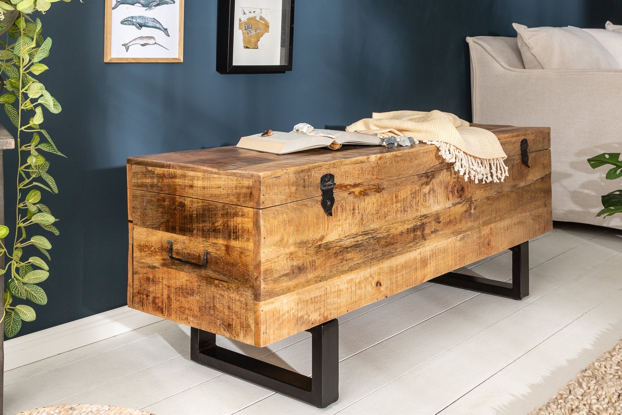 Banc coffre industriel FACTORY LOFT Banc en bois de manguier naturel 115cm
