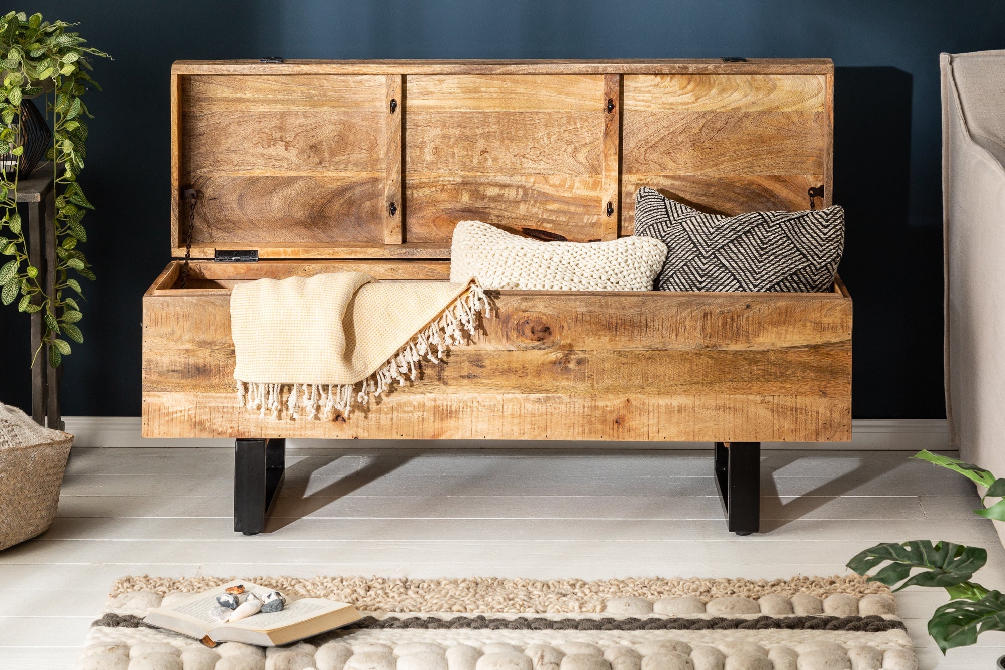 Banc coffre industriel FACTORY LOFT Banc en bois de manguier naturel 115cm