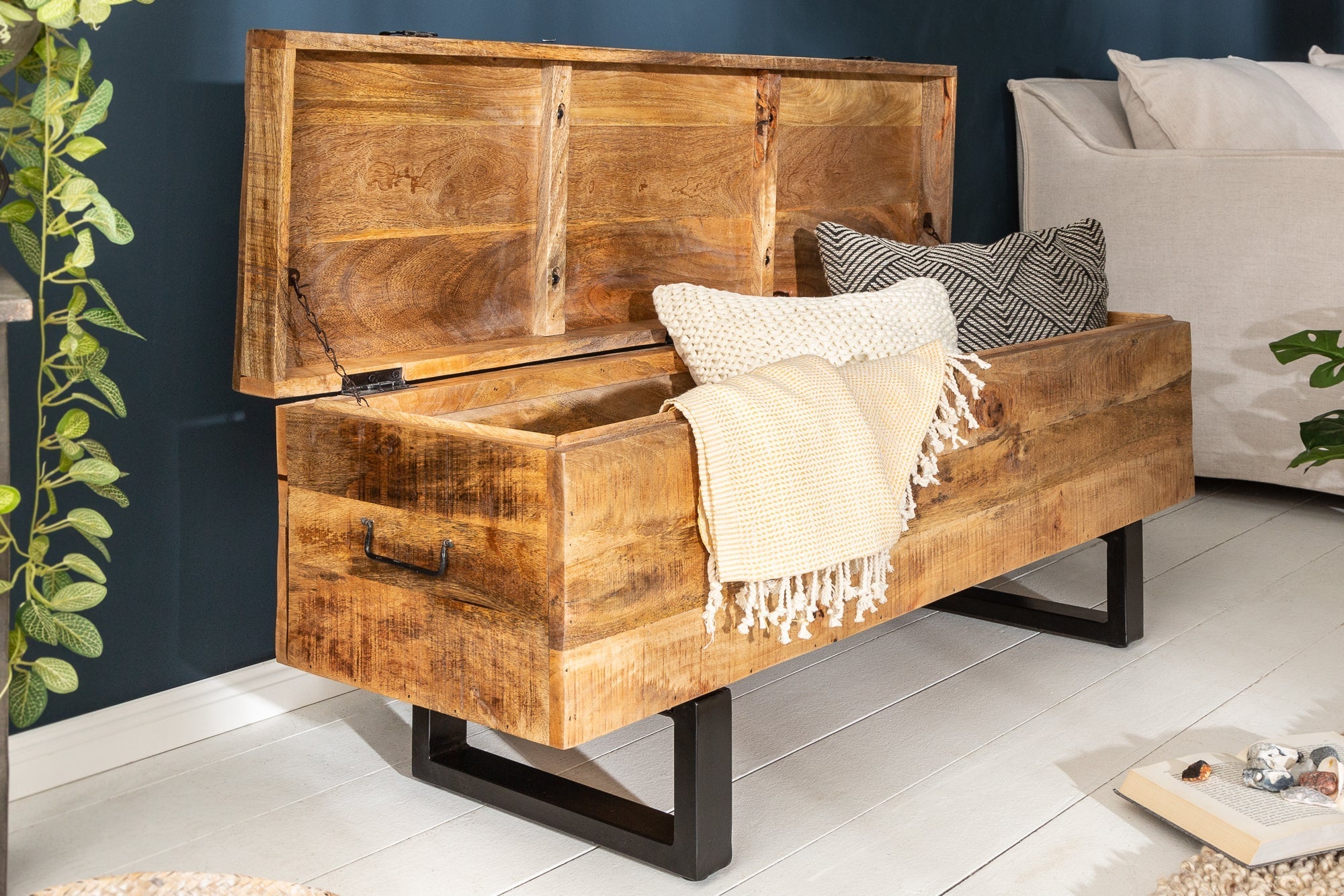 Banc coffre industriel FACTORY LOFT Banc en bois de manguier naturel 115cm
