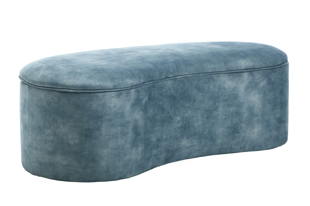 Banc rembourré extravagant ELEMENTAL 120cm velours pétrole avec rangement forme organique
