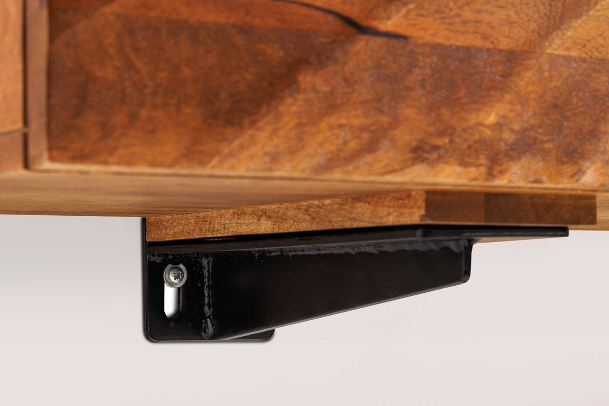 Banc TV en bois massif SCORPION 160cm meuble bas mural en manguier marron
