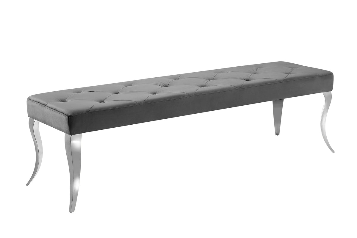 Banquette Chesterfield MODERN BAROCK DELUXE 170cm gris velours argent acier inoxydable
