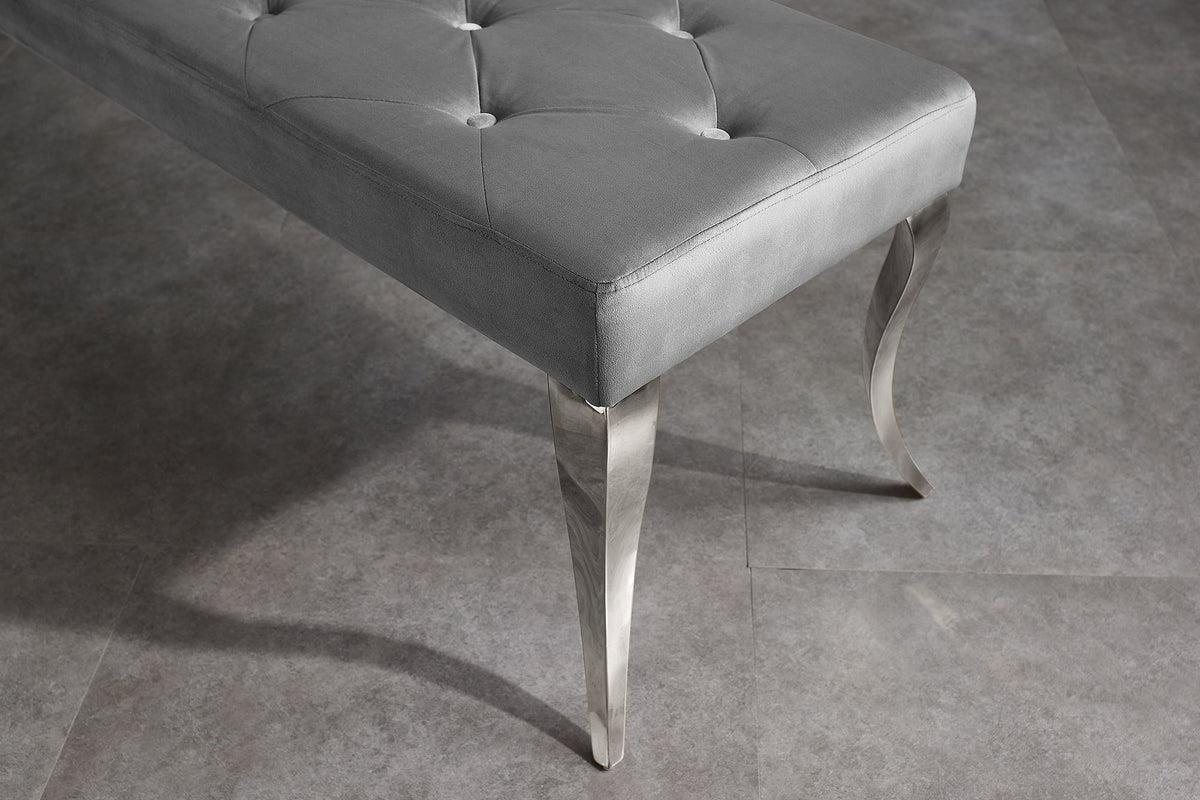 Banquette Chesterfield MODERN BAROCK DELUXE 170cm gris velours argent acier inoxydable